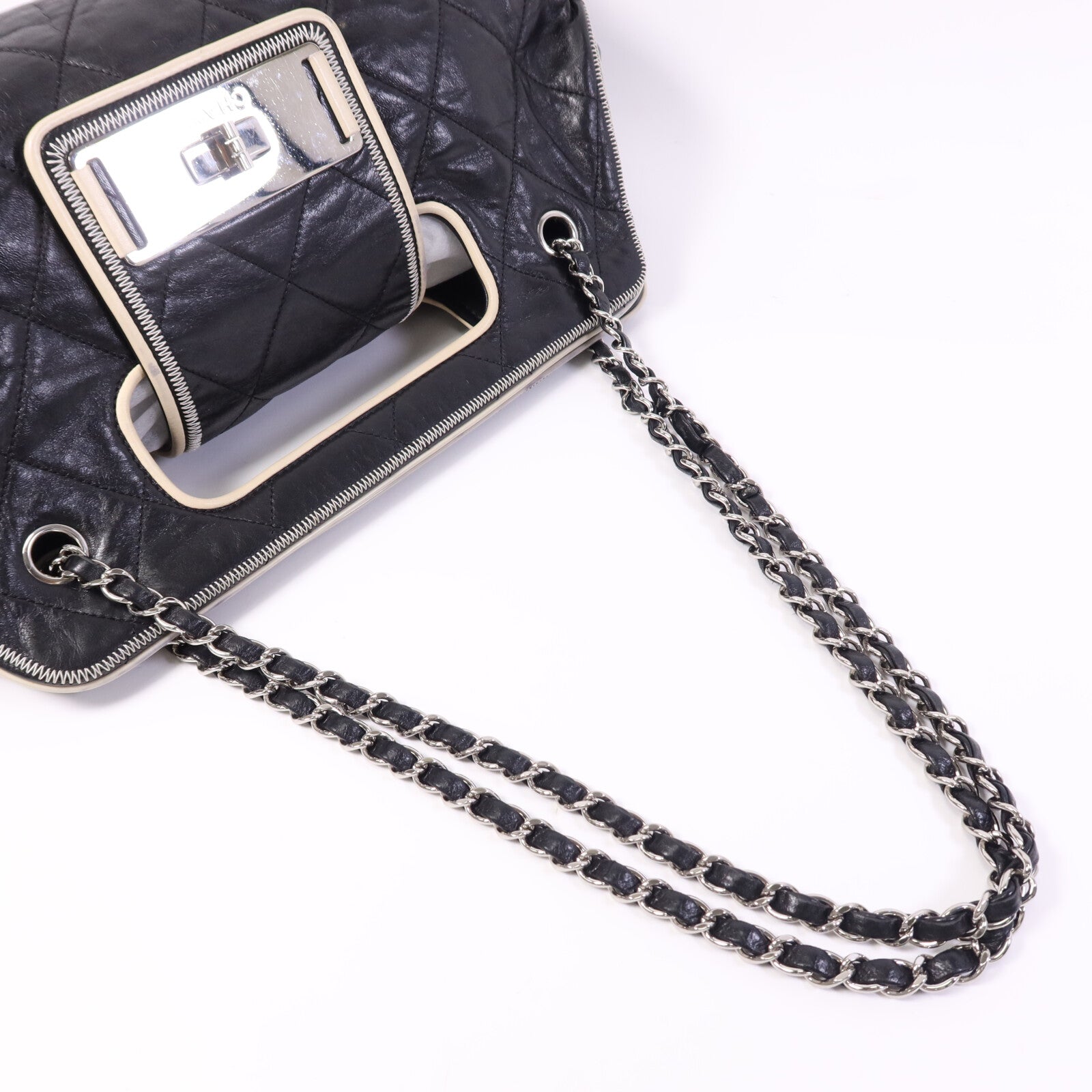 CHANEL 牛皮皮革Chain Shoulder Bag銀扣鏈帶肩背袋