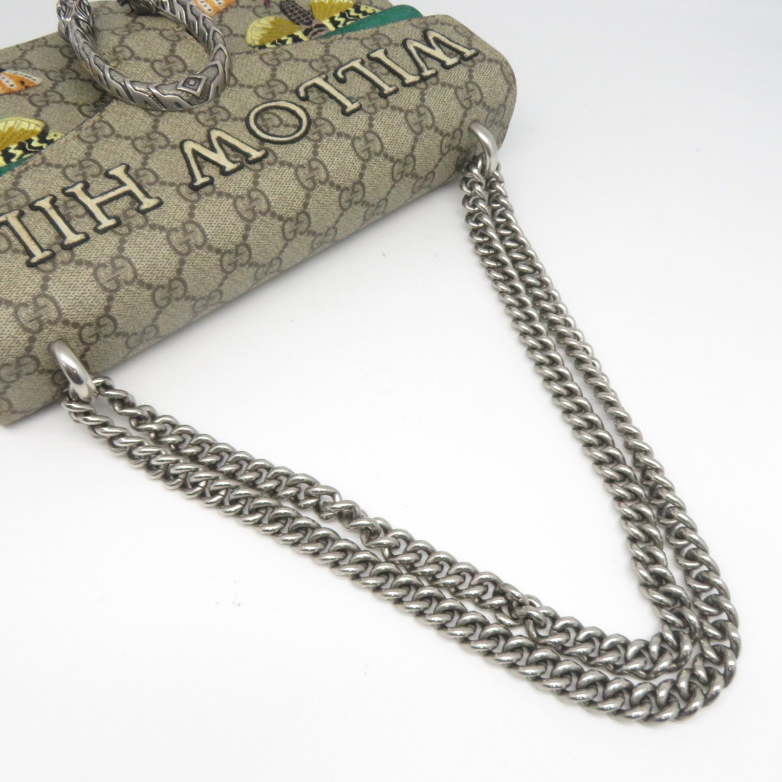 GUCCI 【清倉大減價】塗層帆布Chain Shoulder銀扣肩背袋啡色