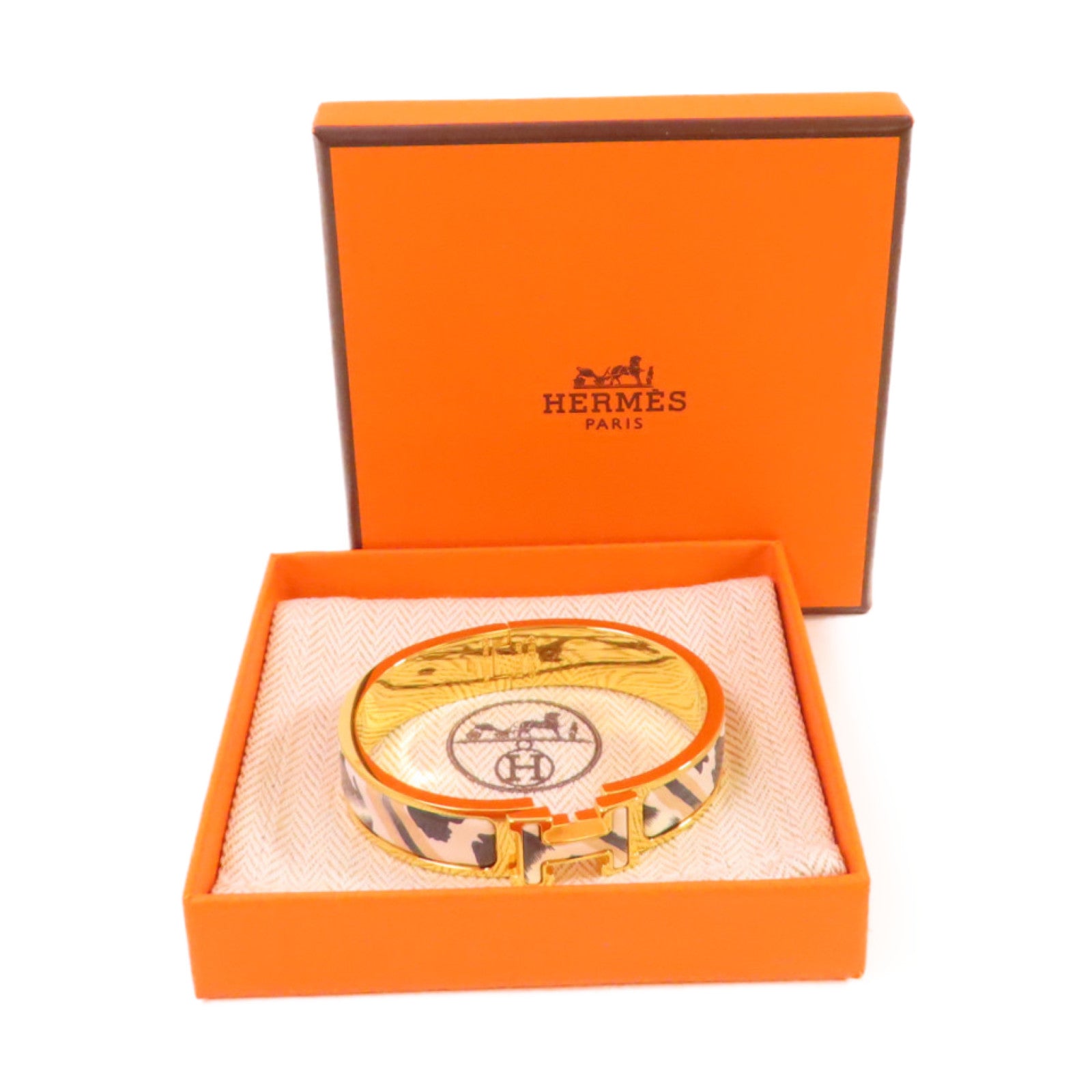 HERMES 金屬/琺瑯Clic H Bracelet手鐲白色/藍色/啡色/金色