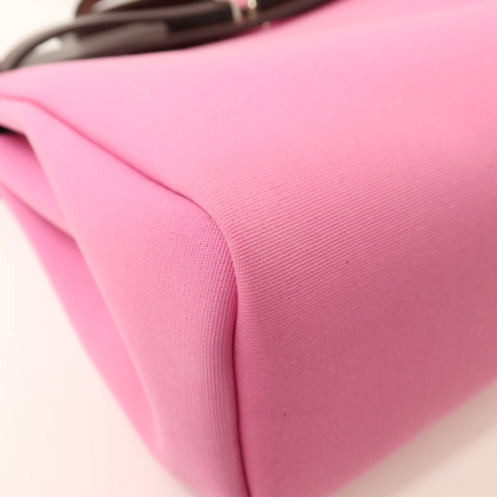 HERMES 帆布/Vache Hunter皮革Herbag PM銀扣手挽肩背兩用袋Bubble Gum/Rough H