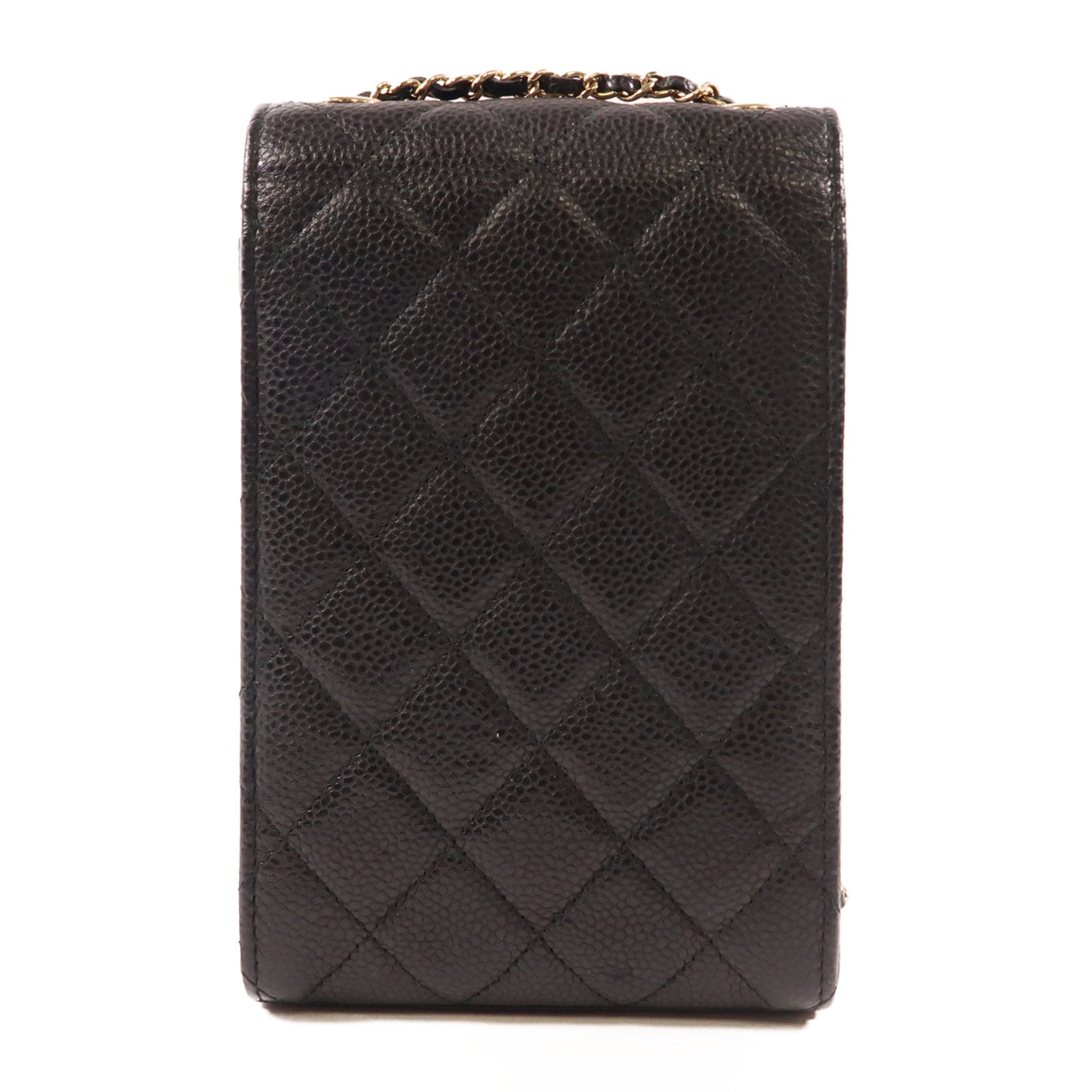 CHANEL 牛皮皮革Phone Chain Shoulder金扣肩背袋黑色