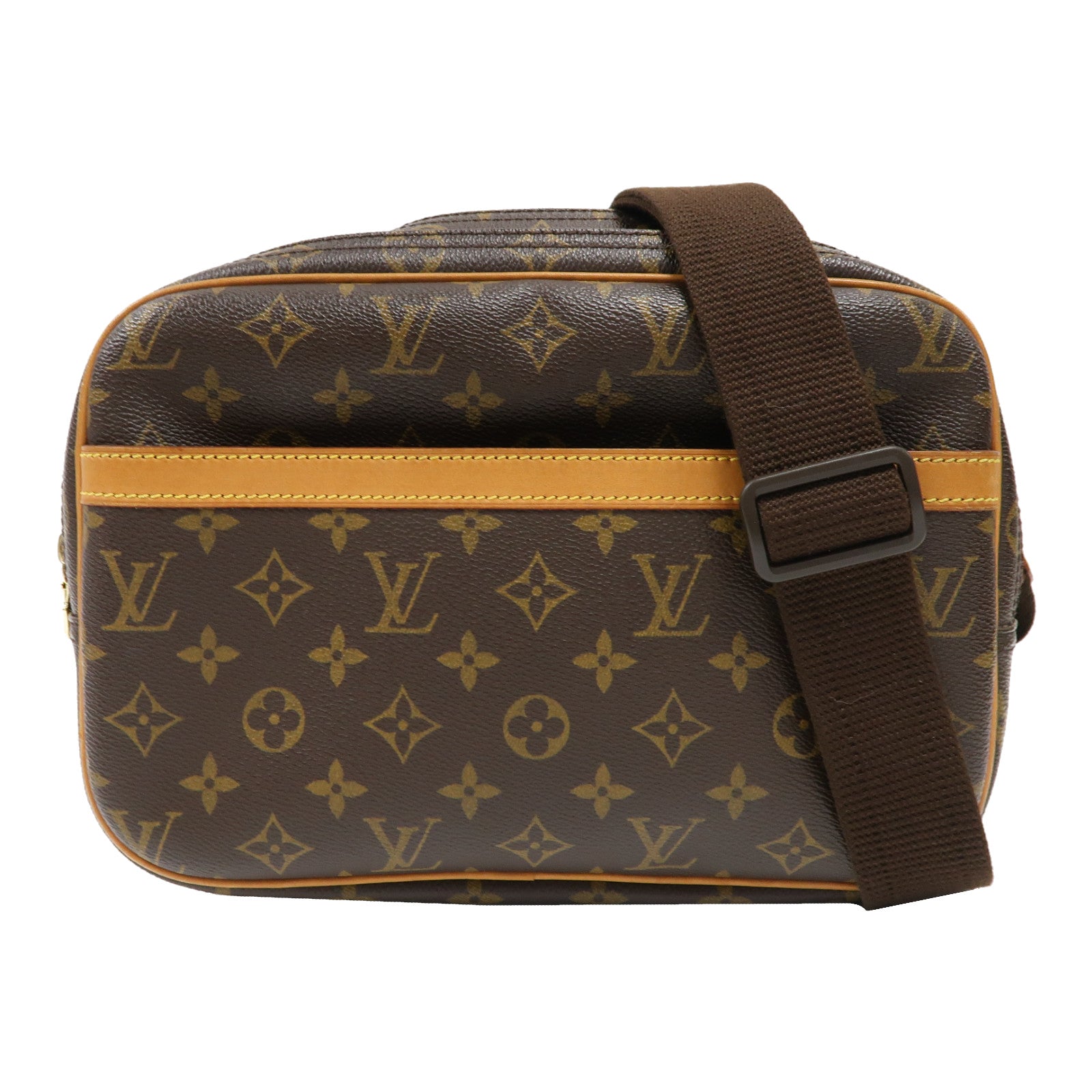 LOUIS VUITTON Monogram Reporter PM金扣肩背袋啡色