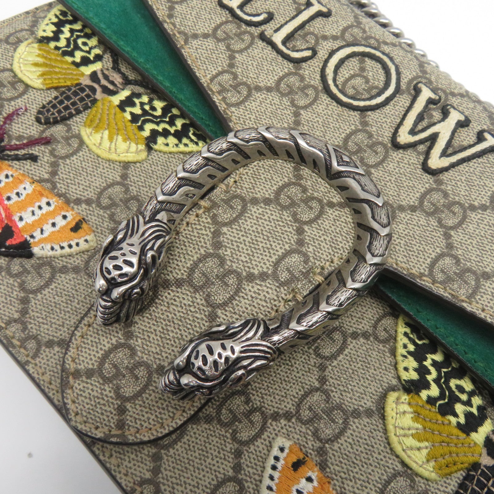GUCCI 【清倉大減價】塗層帆布Chain Shoulder銀扣肩背袋啡色