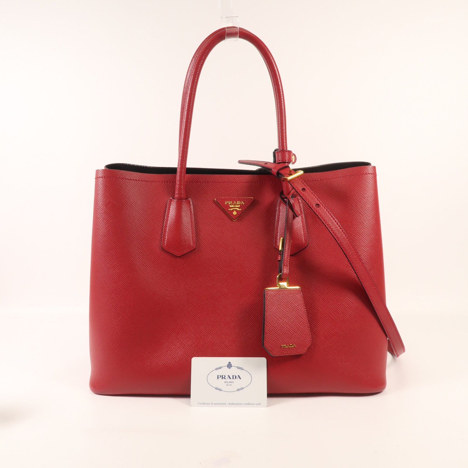 PRADA Saffiano皮革金扣手挽肩背兩用袋