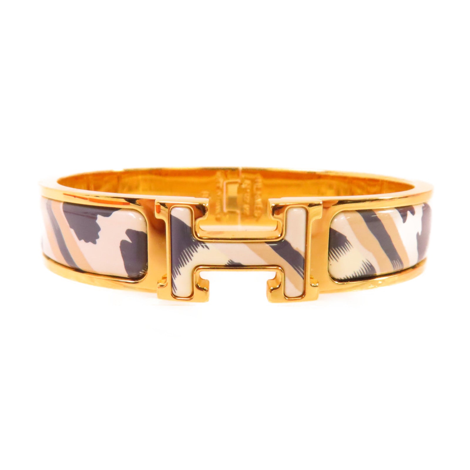 HERMES 金屬/琺瑯Clic H Bracelet手鐲白色/藍色/啡色/金色