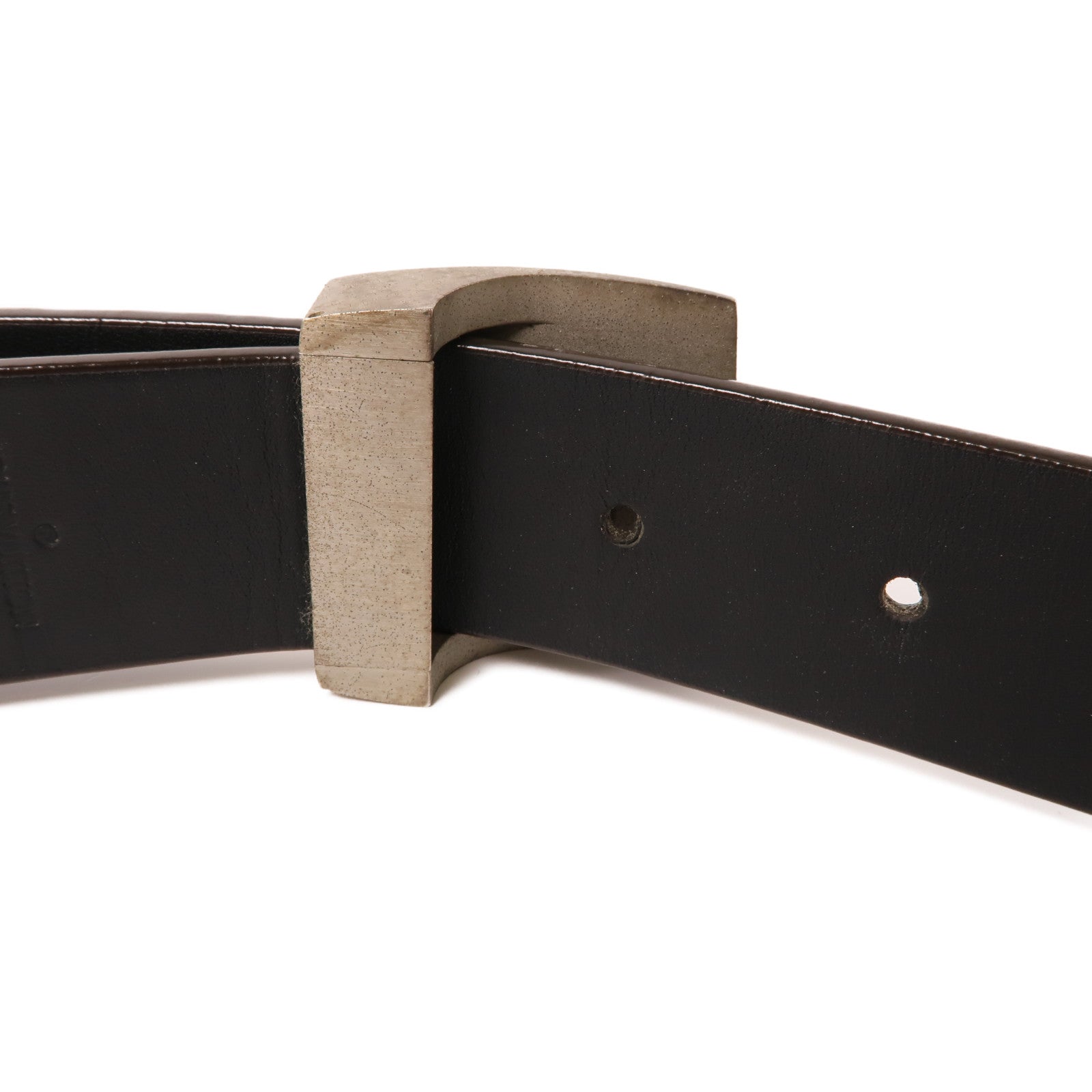 LOUIS VUITTON Taiga Belt銀扣皮帶棕色