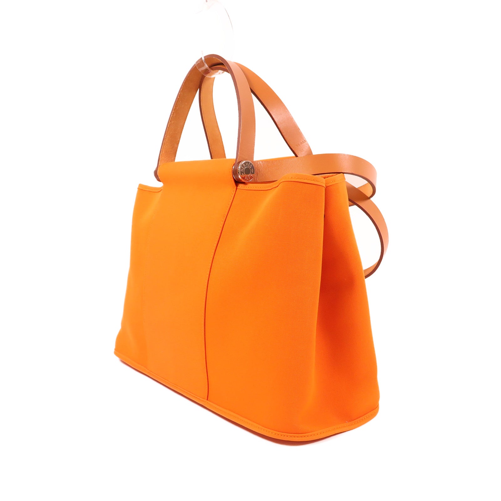 HERMES 帆布Cabag銀扣手挽肩背兩用袋Orange