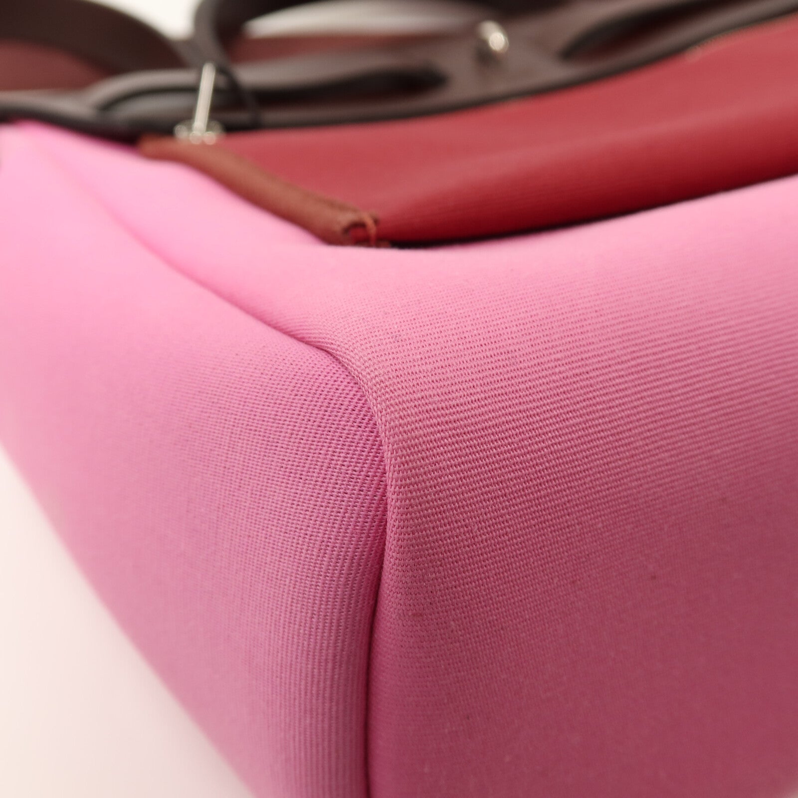 HERMES 帆布/Vache Hunter皮革Herbag PM銀扣手挽肩背兩用袋Bubble Gum/Rough H