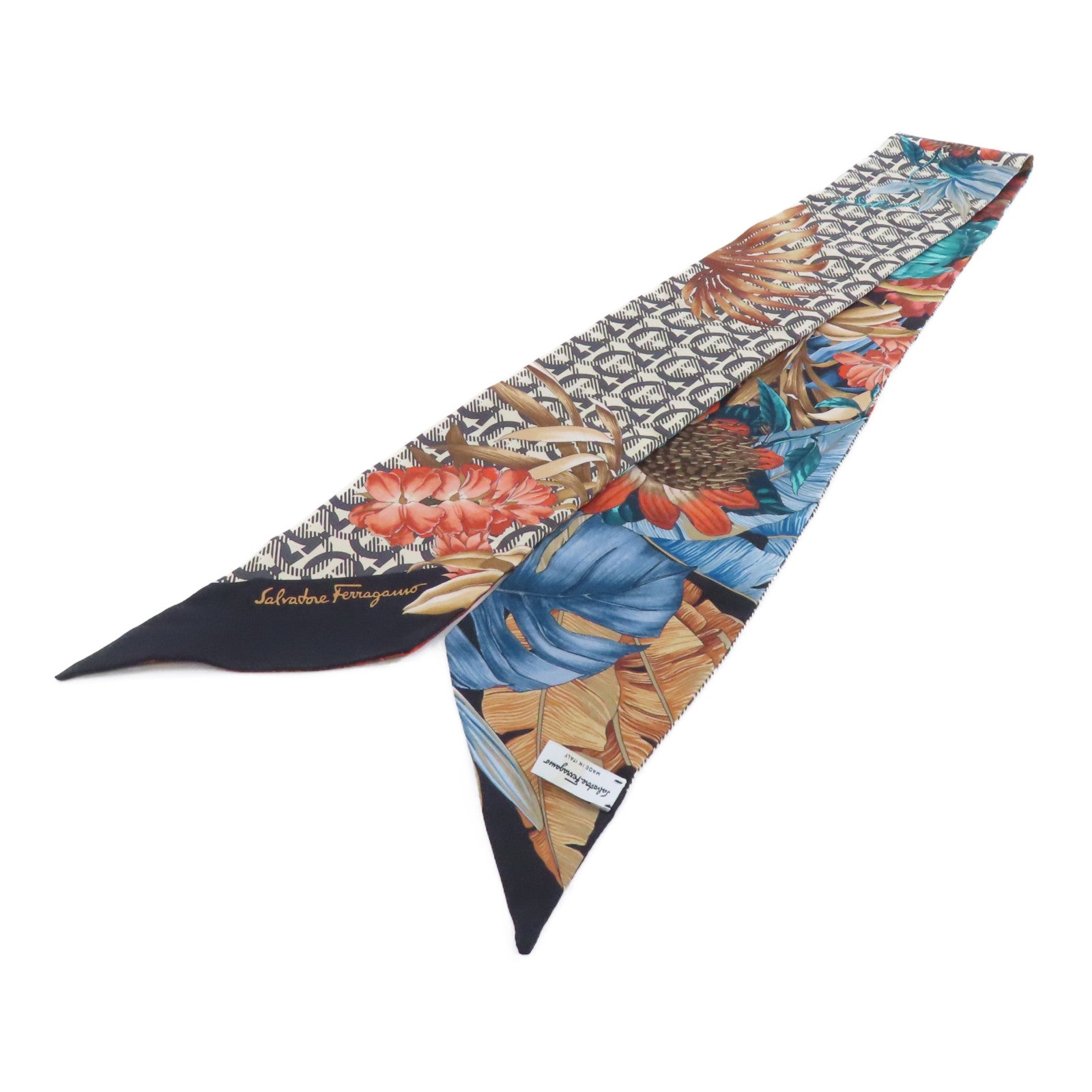 Salvatore Ferragamo 絲質Scarf絲巾黑色/彩色