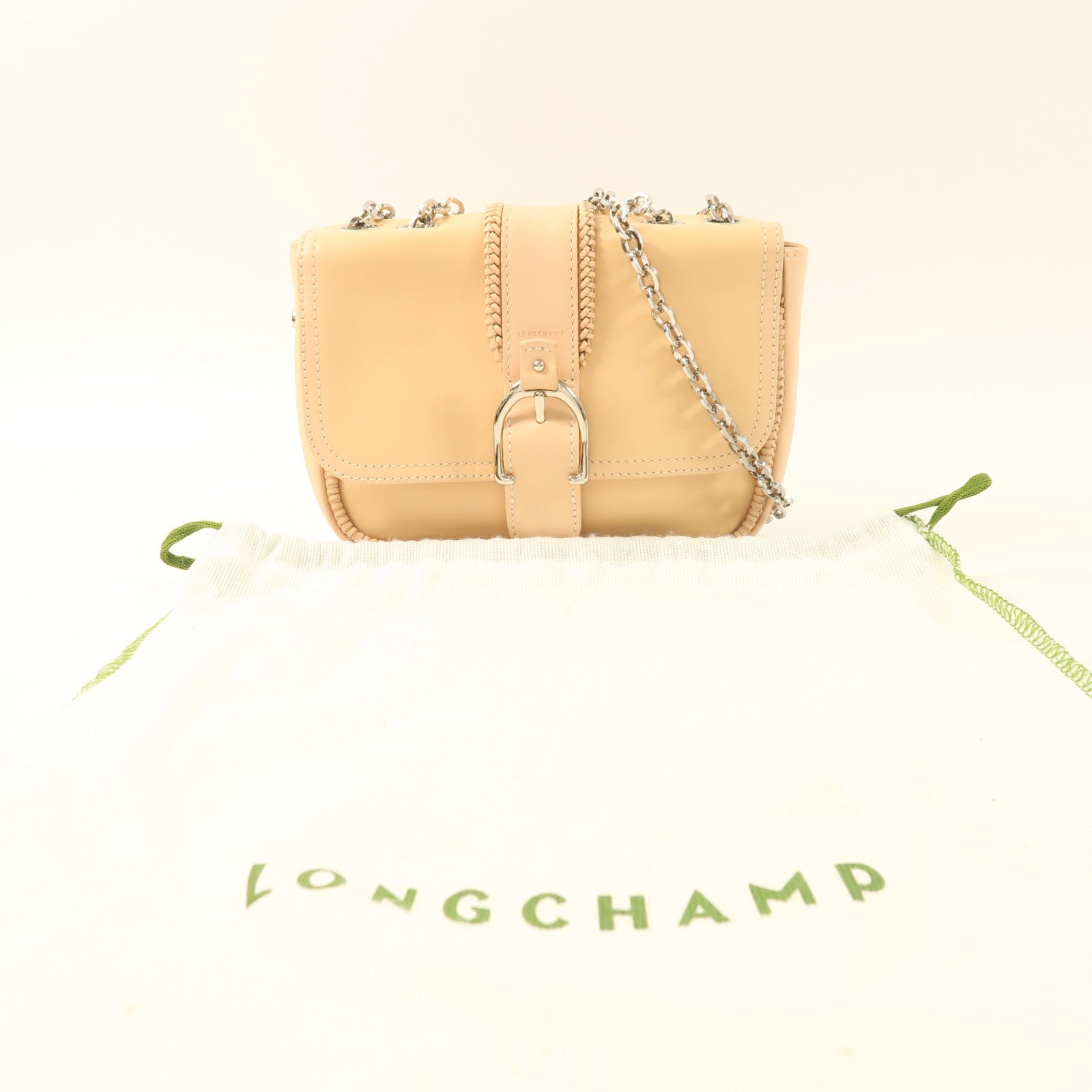 Longchamp 牛皮皮革Chain Shoulder銀扣鏈帶肩背袋