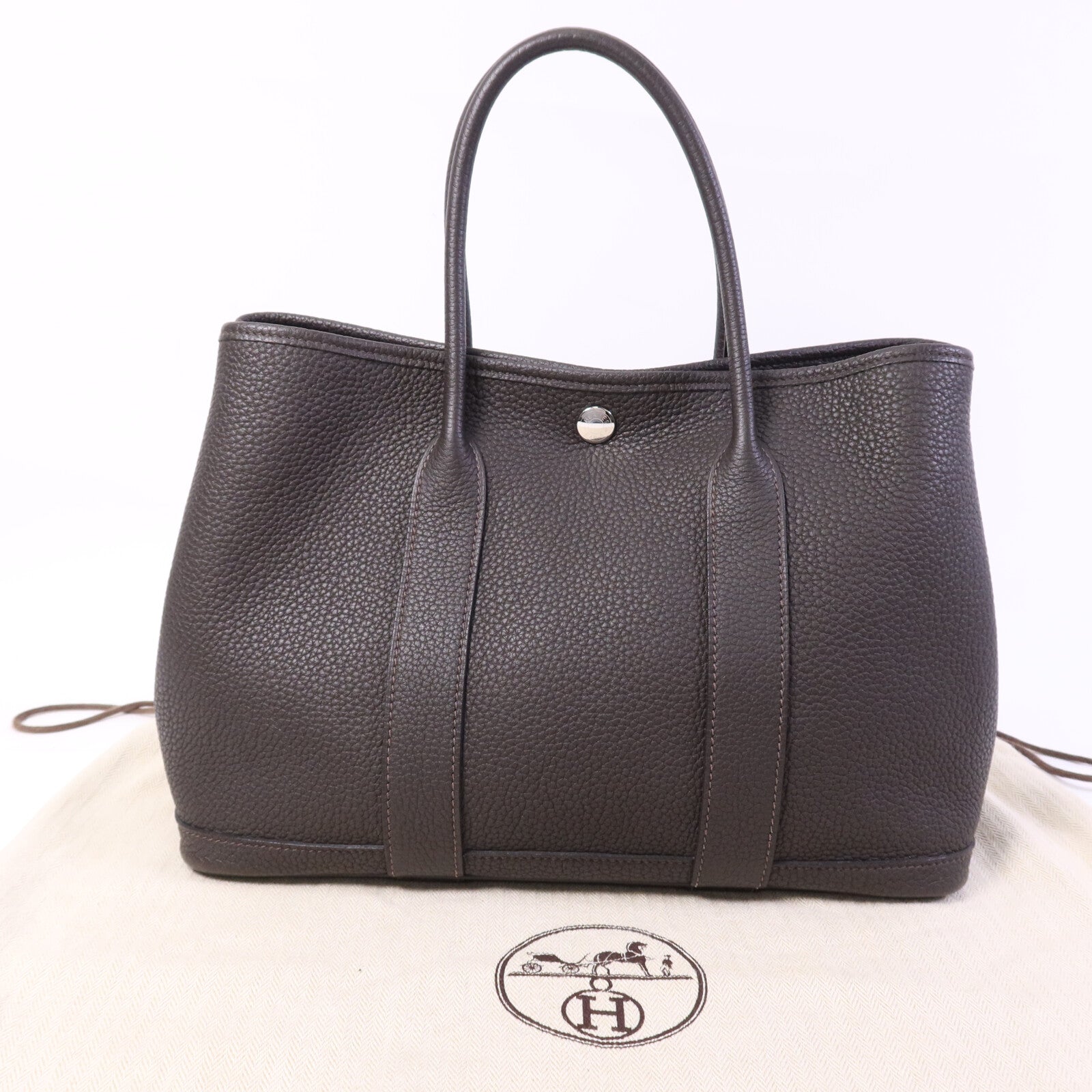 HERMES Negonda皮革Garden Party TPM銀扣手挽袋Ebeue