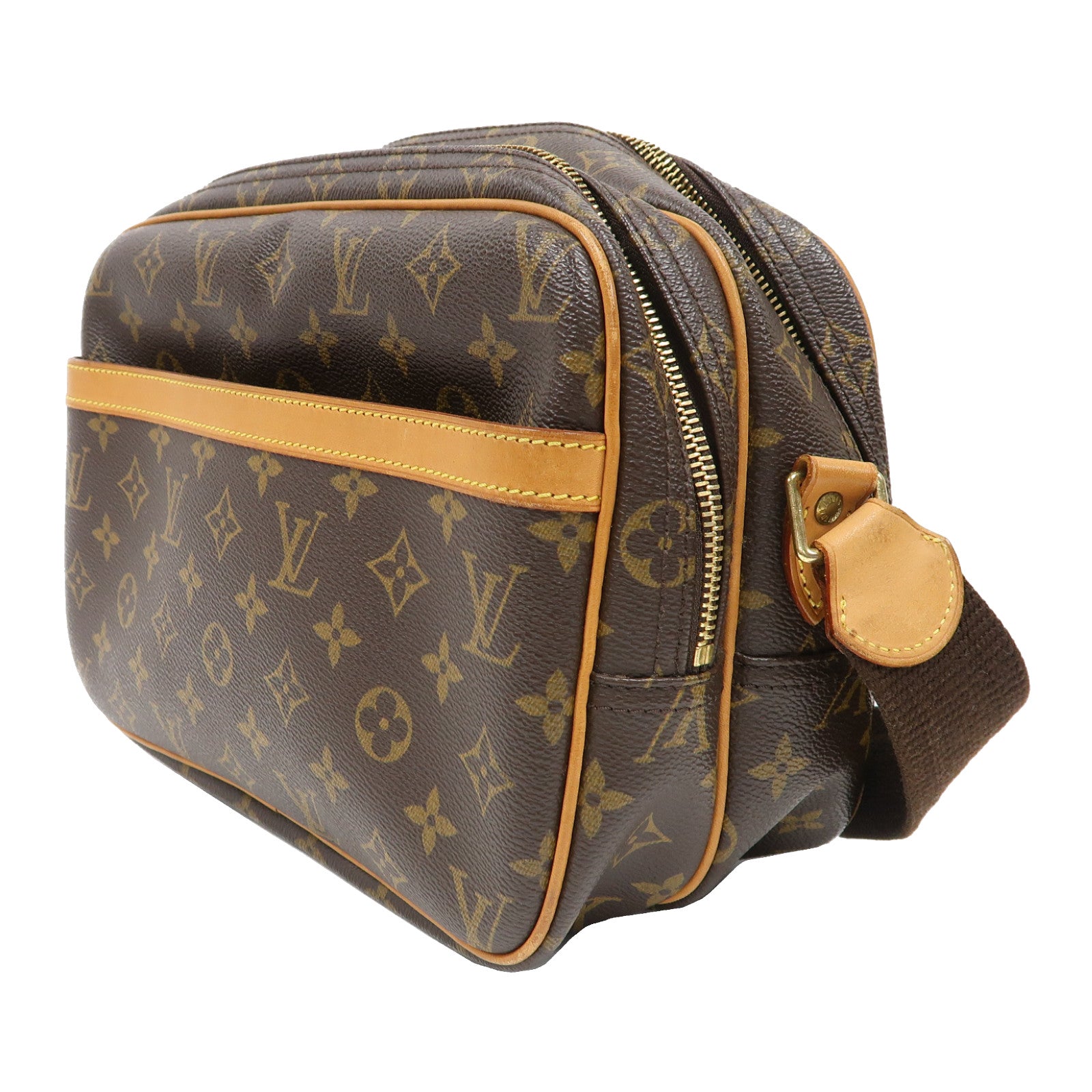 LOUIS VUITTON Monogram Reporter PM金扣肩背袋啡色