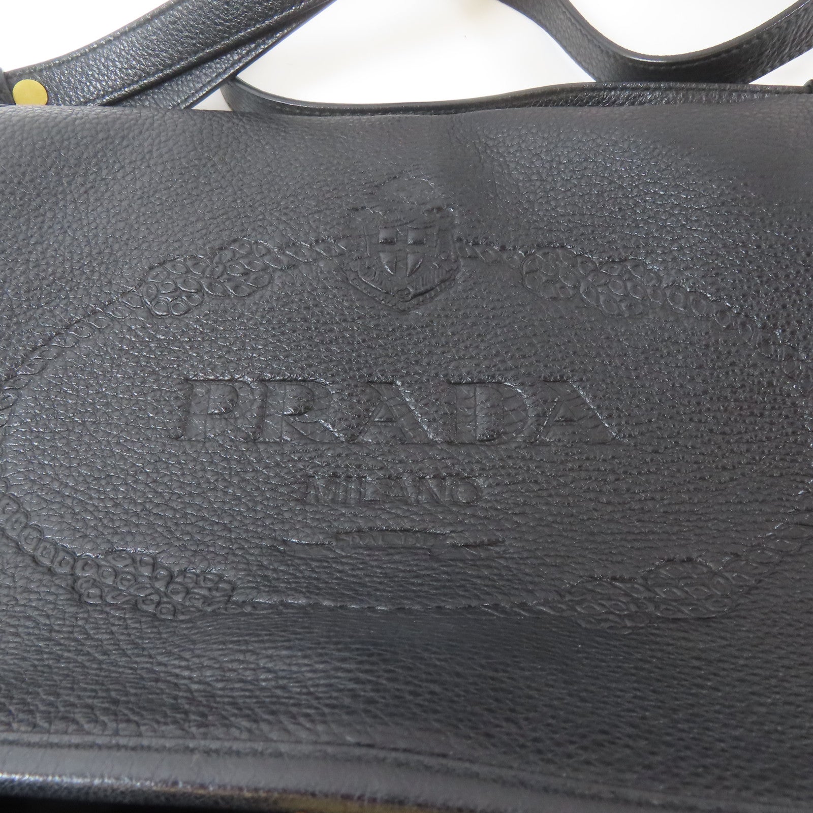 PRADA 牛皮皮革Shoulder Bag金扣肩背袋黑色