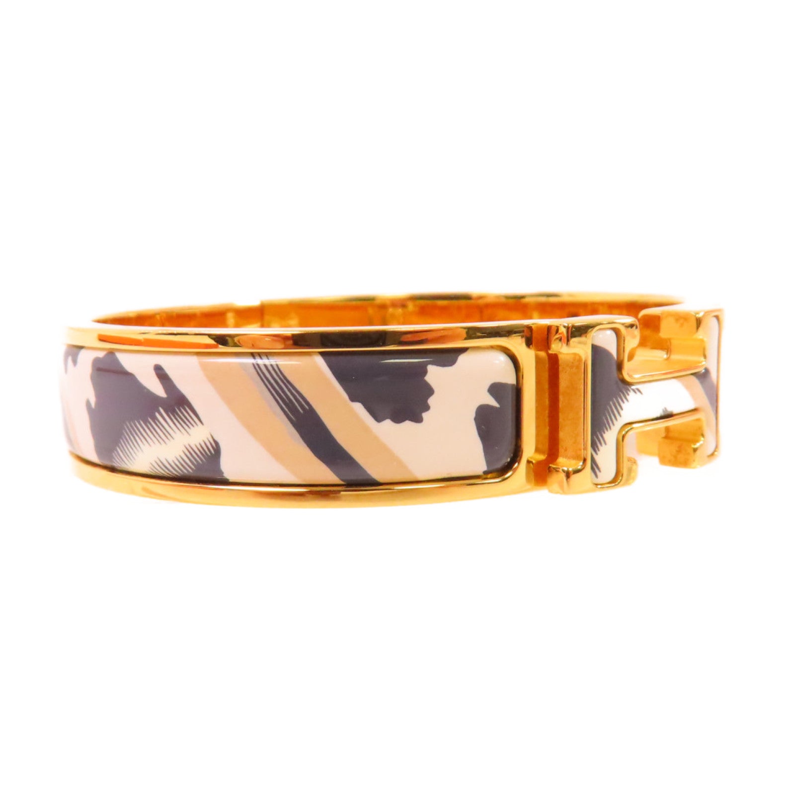 HERMES 金屬/琺瑯Clic H Bracelet手鐲白色/藍色/啡色/金色