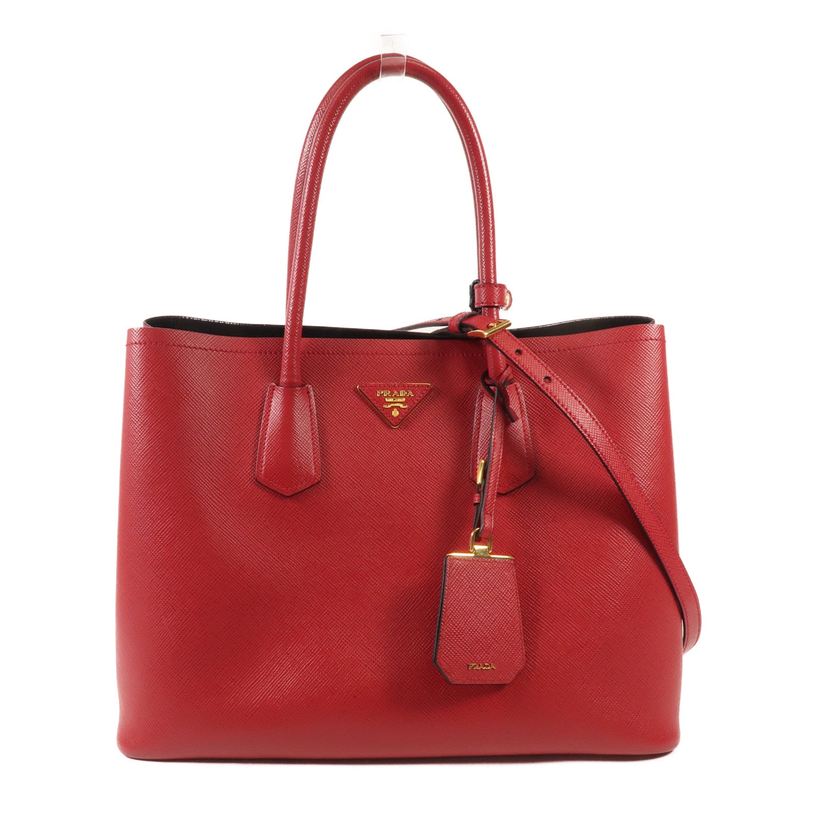 PRADA Saffiano皮革金扣手挽肩背兩用袋