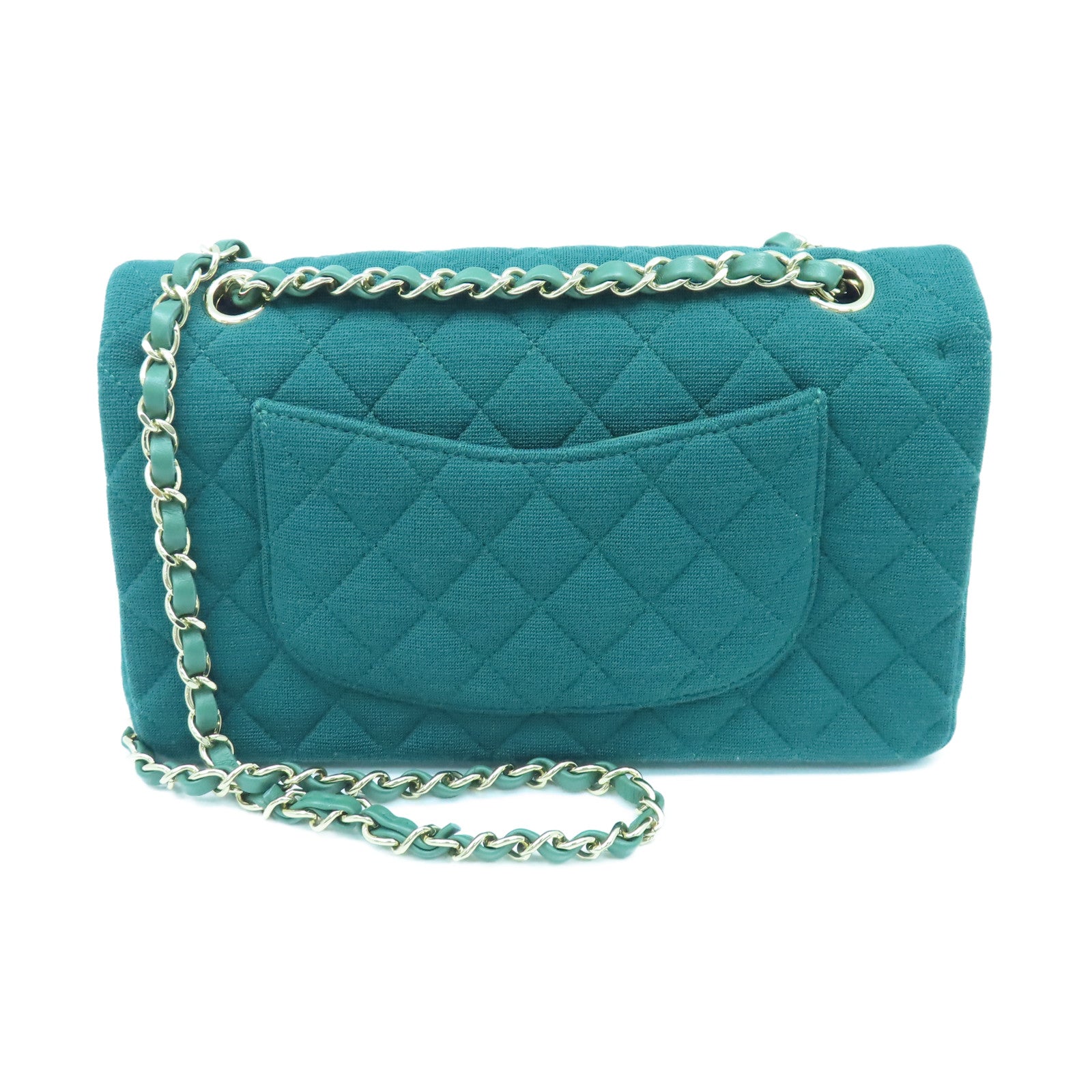 CHANEL 【激減優惠】菱格帆布Classic 25cm金扣肩背袋綠色