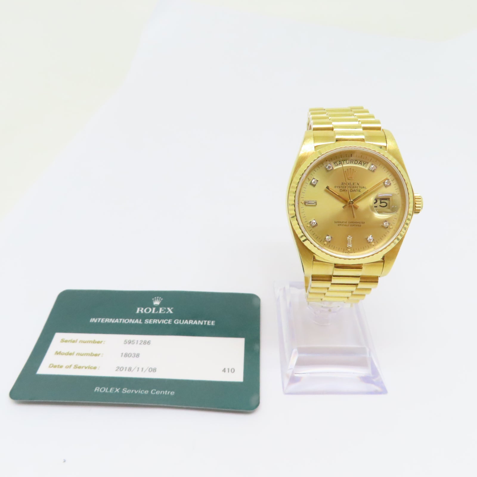 ROLEX Day-Date 36 18K黃金/鑽石自動機芯手錶金色