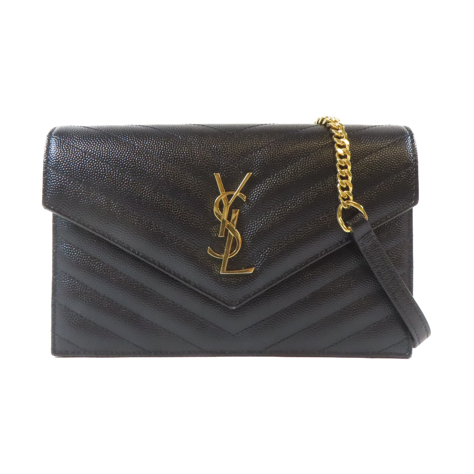 SAINT LAURENT 牛皮皮革Chain Shoulder Bag金扣鏈帶肩背袋黑色