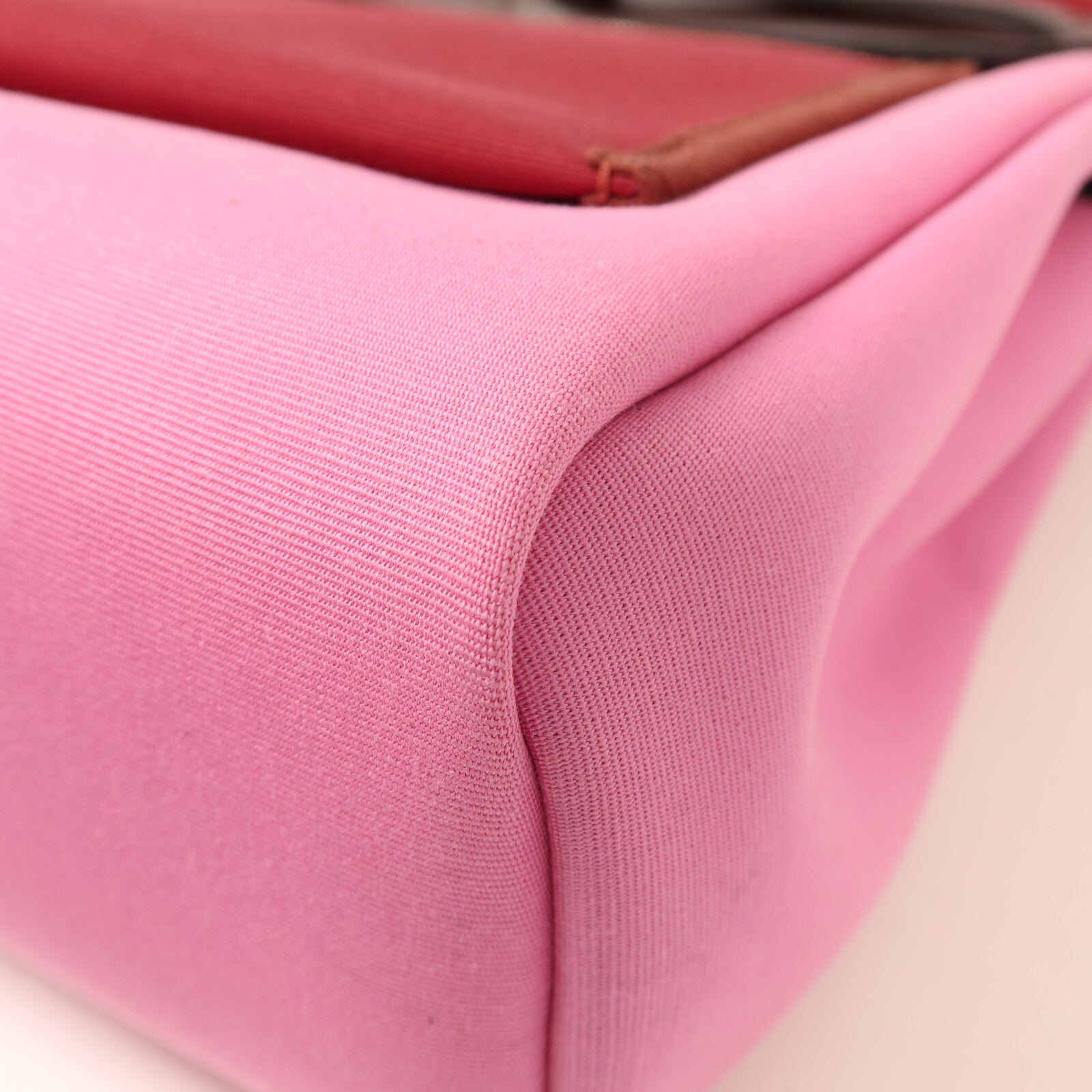 HERMES 帆布/Vache Hunter皮革Herbag PM銀扣手挽肩背兩用袋Bubble Gum/Rough H