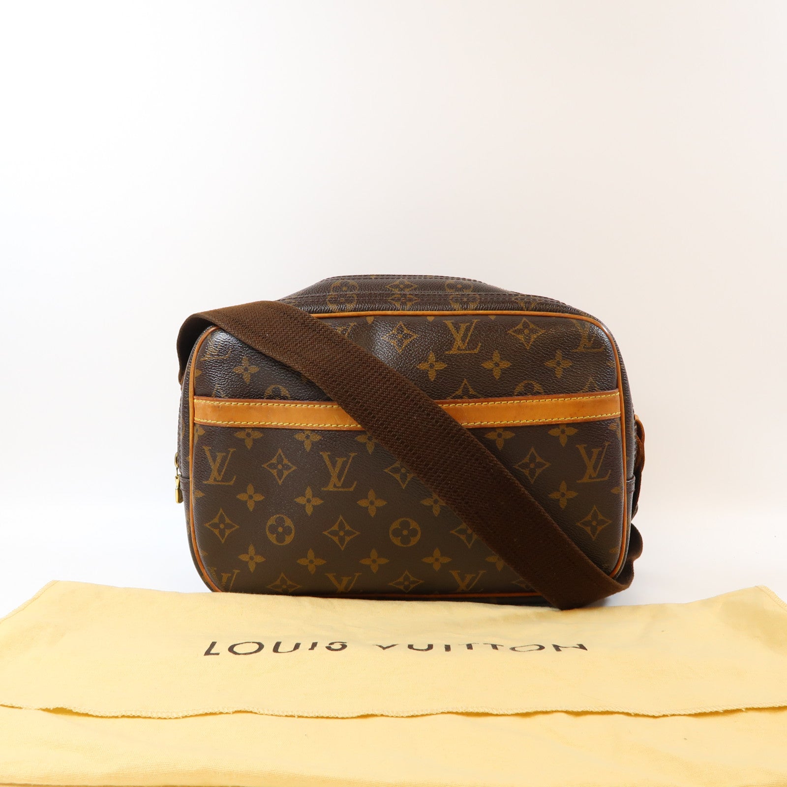 LOUIS VUITTON Monogram Reporter PM金扣肩背袋啡色