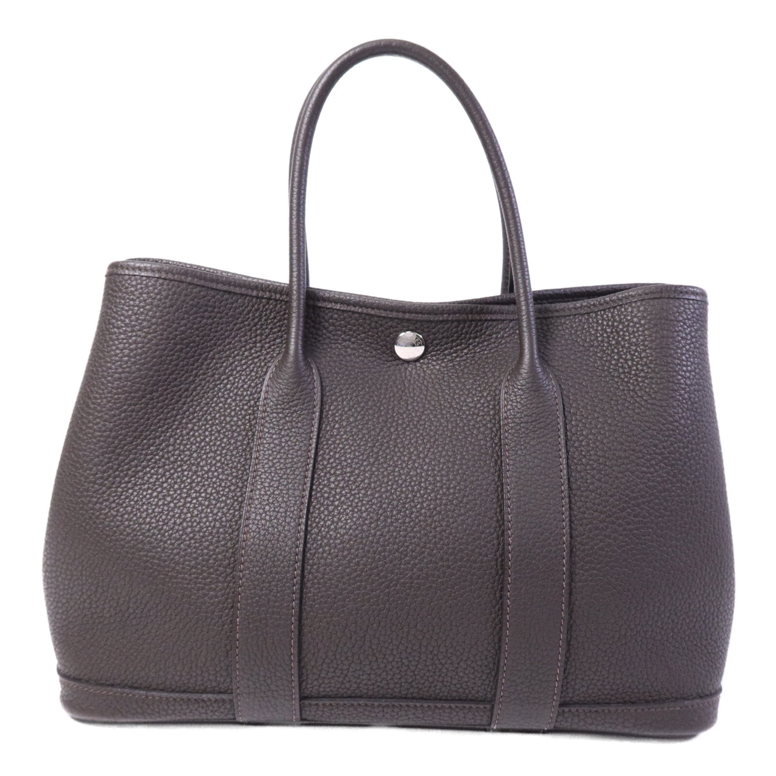 HERMES Negonda皮革Garden Party TPM銀扣手挽袋Ebeue