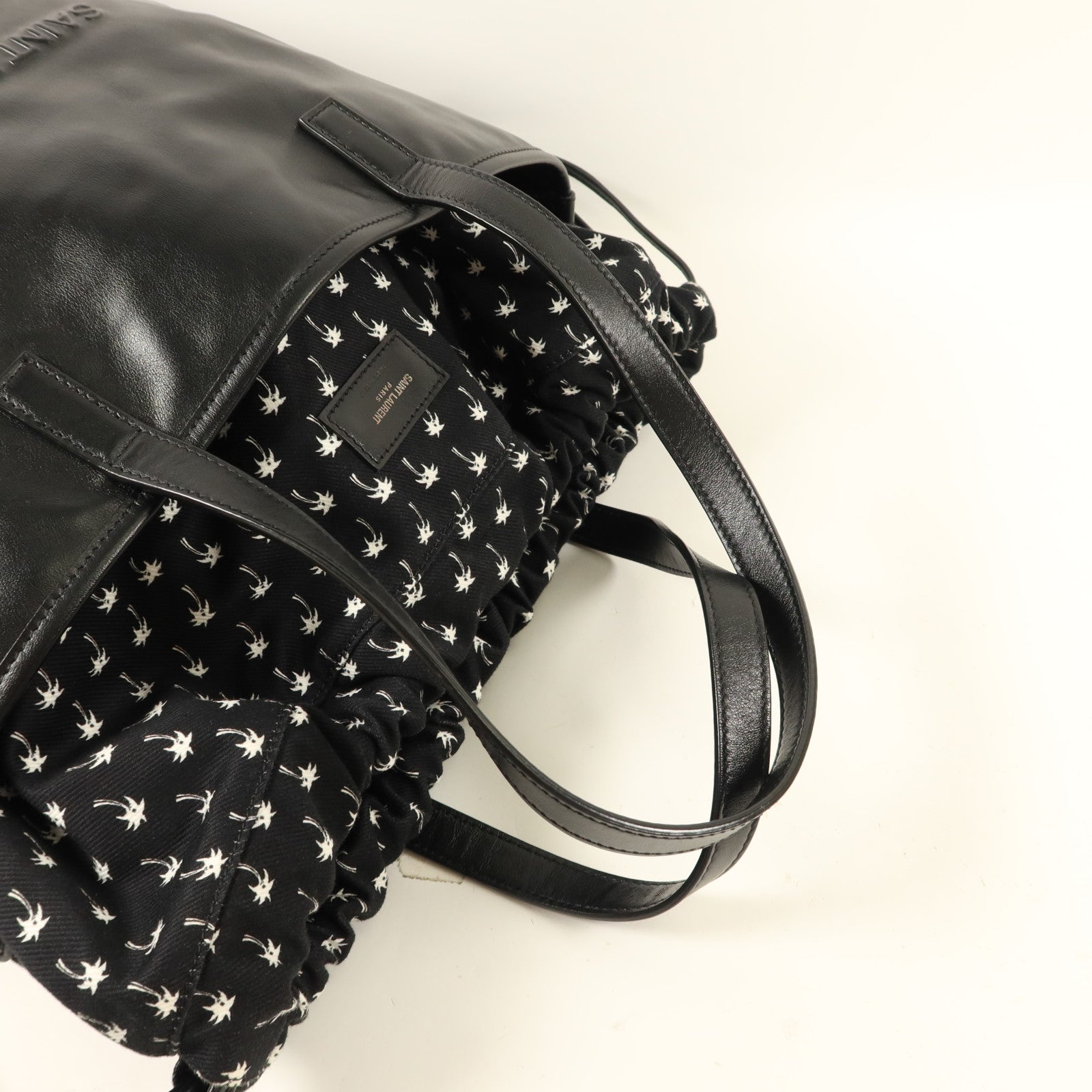 SAINT LAURENT 牛皮皮革/帆布Teddy Drawstring Tote Bag手挽袋