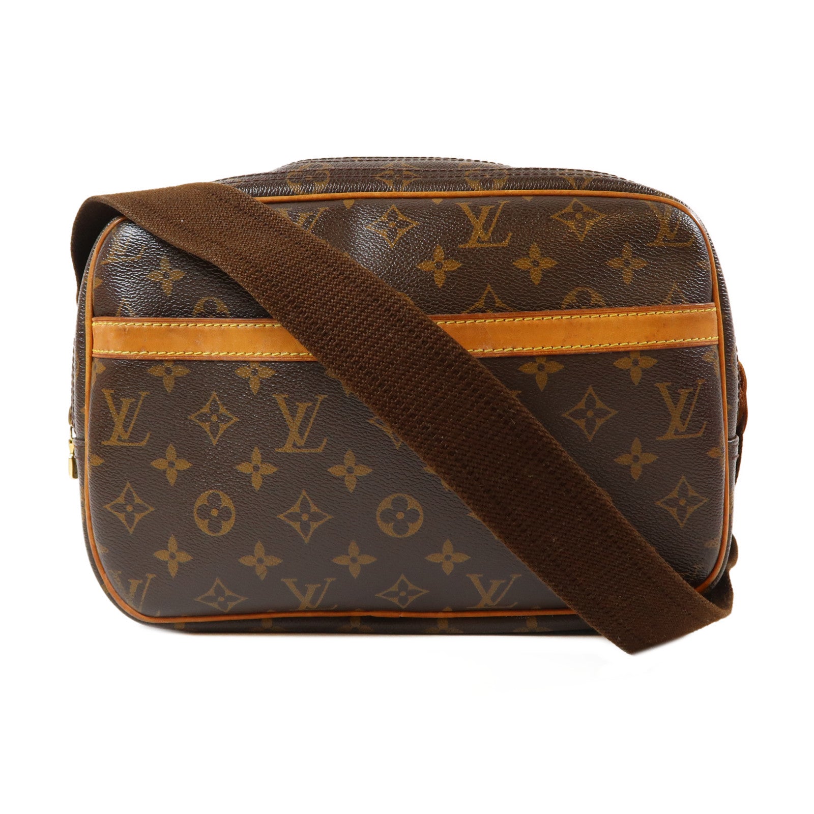 LOUIS VUITTON Monogram Reporter PM金扣肩背袋啡色