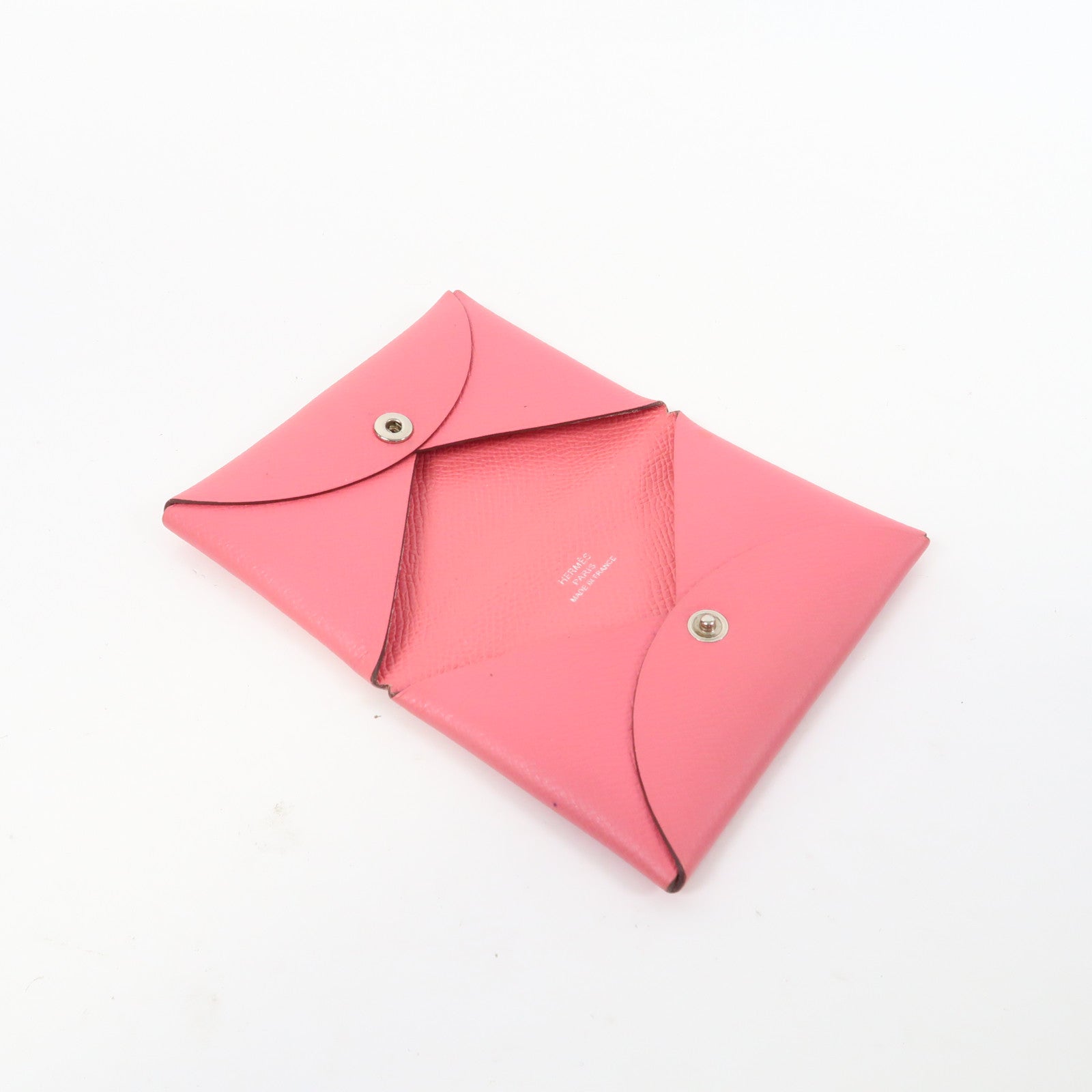 HERMES Epsom皮革Card Case銀扣卡片套粉紅色