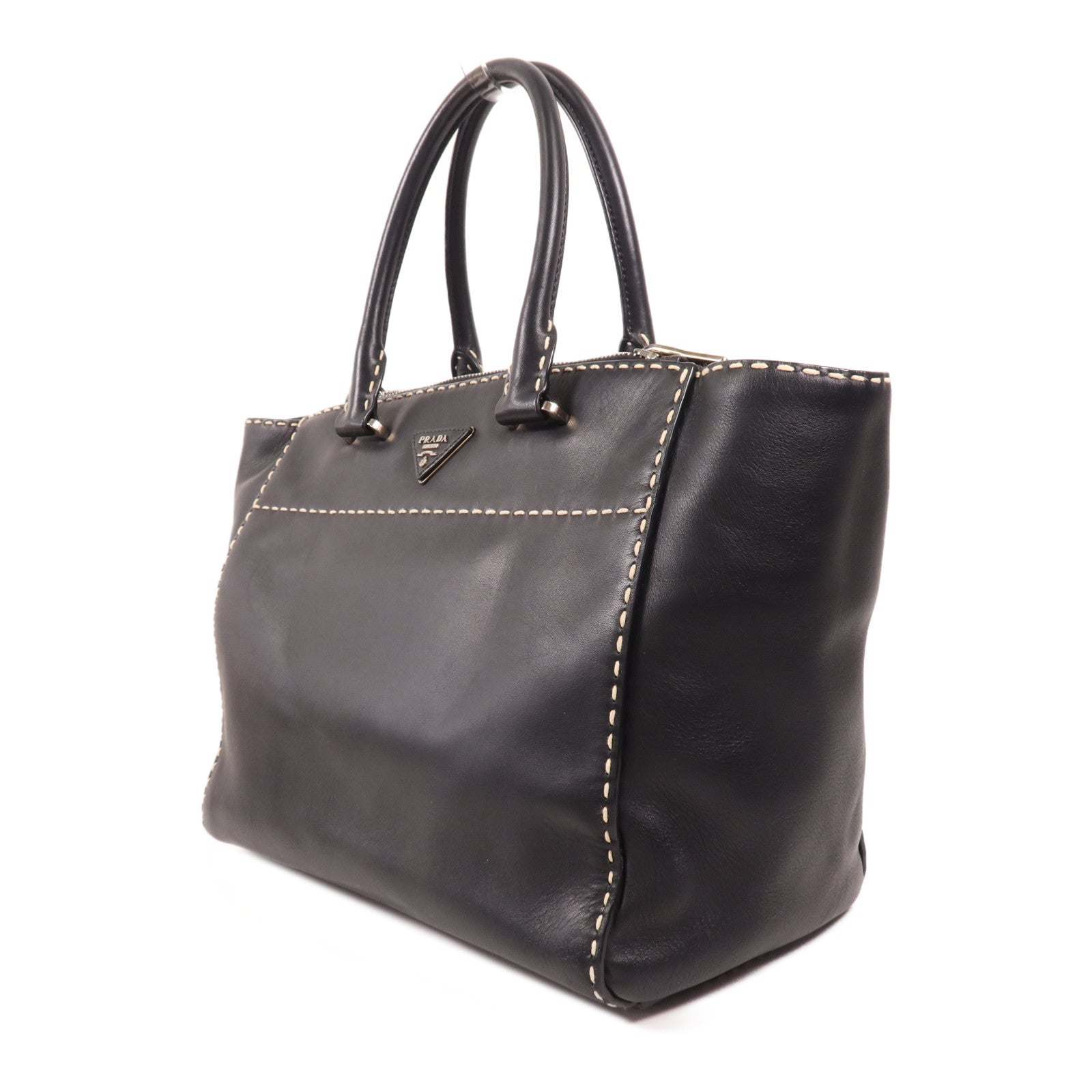 PRADA 牛皮皮革Hand Bag銀扣手挽肩背兩用袋