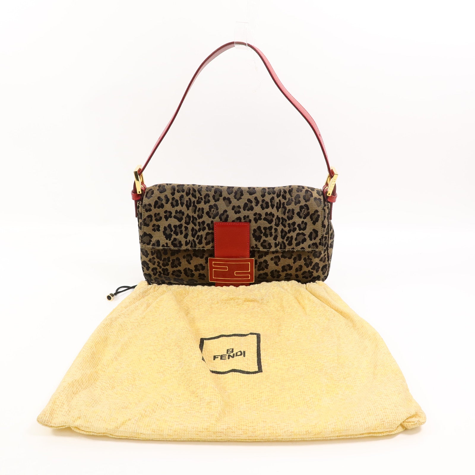 FENDI 帆布Leopard Baguette肩背袋