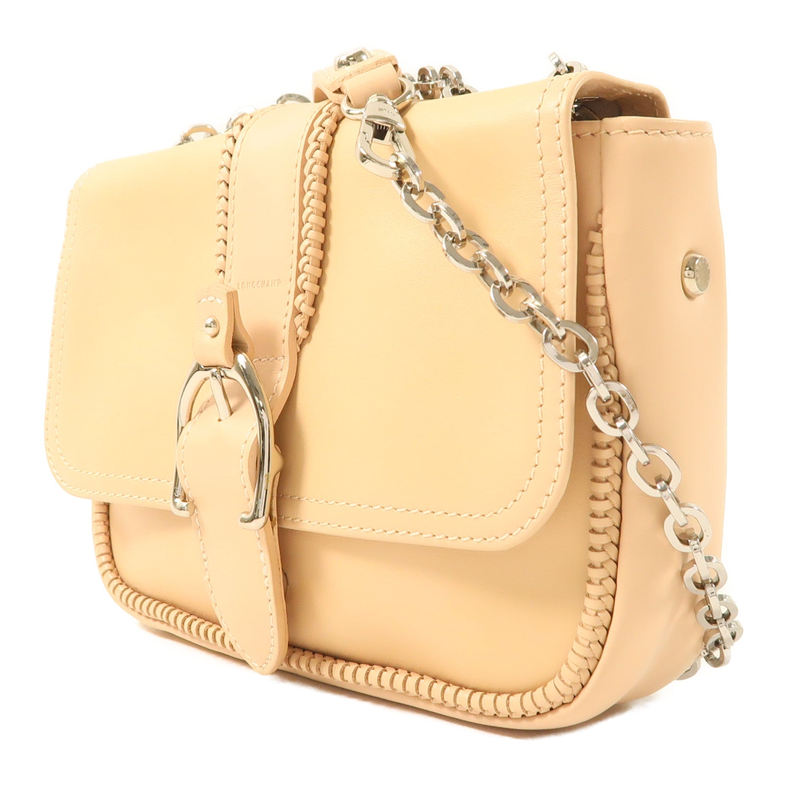 Longchamp 牛皮皮革Chain Shoulder銀扣鏈帶肩背袋