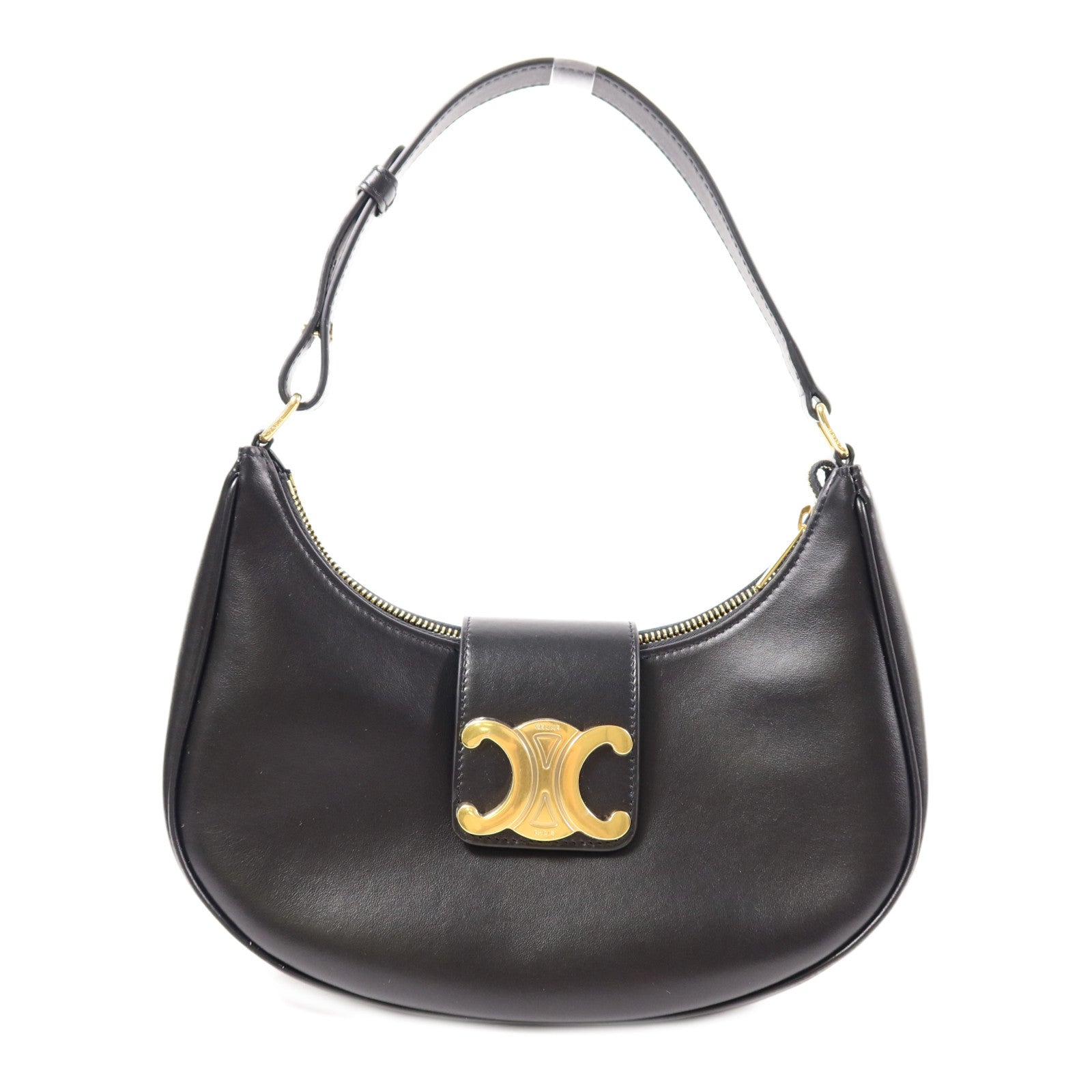 CELINE GHW Ava Shoulder Bag Calfskin Leather Black 6962