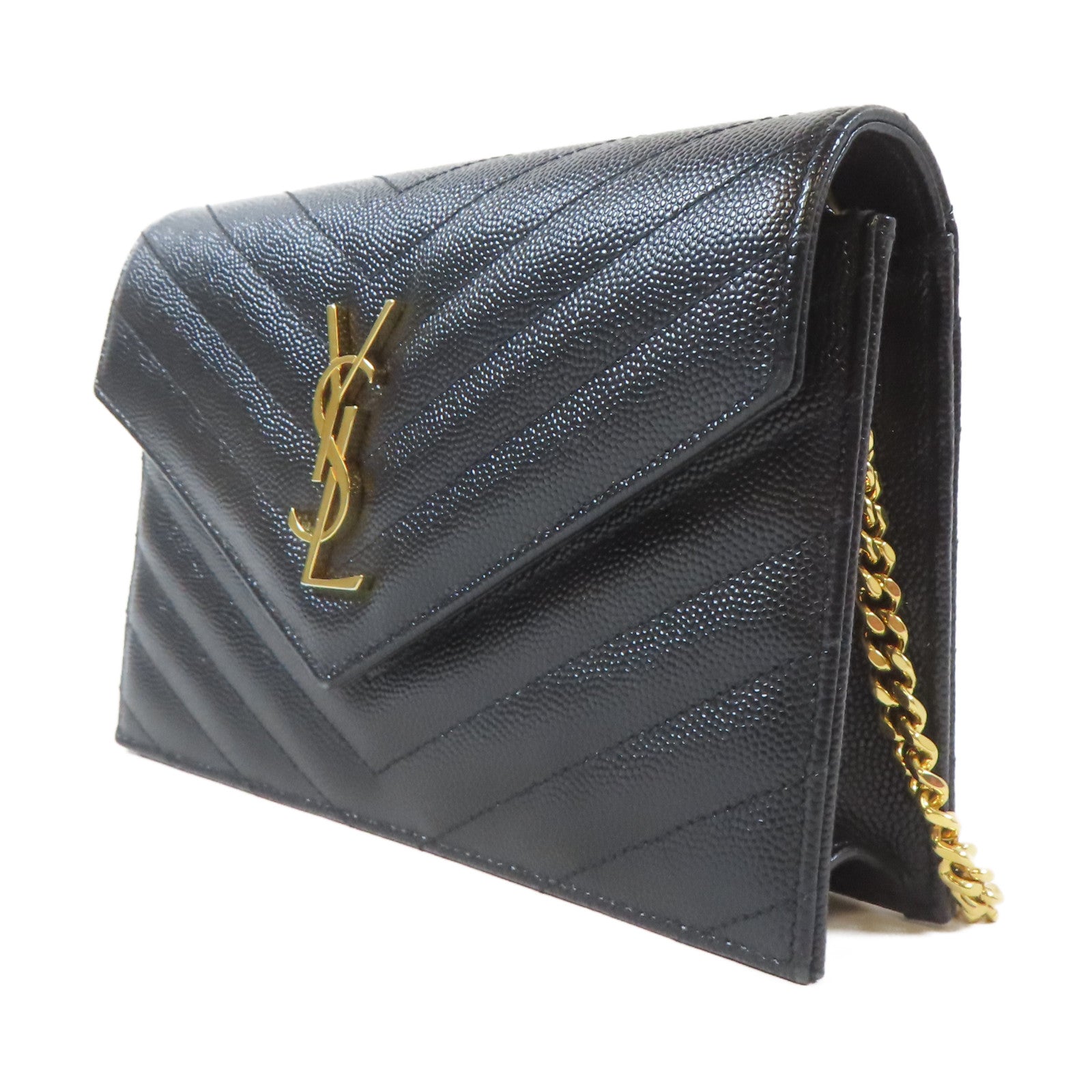 SAINT LAURENT 牛皮皮革Chain Shoulder Bag金扣鏈帶肩背袋黑色