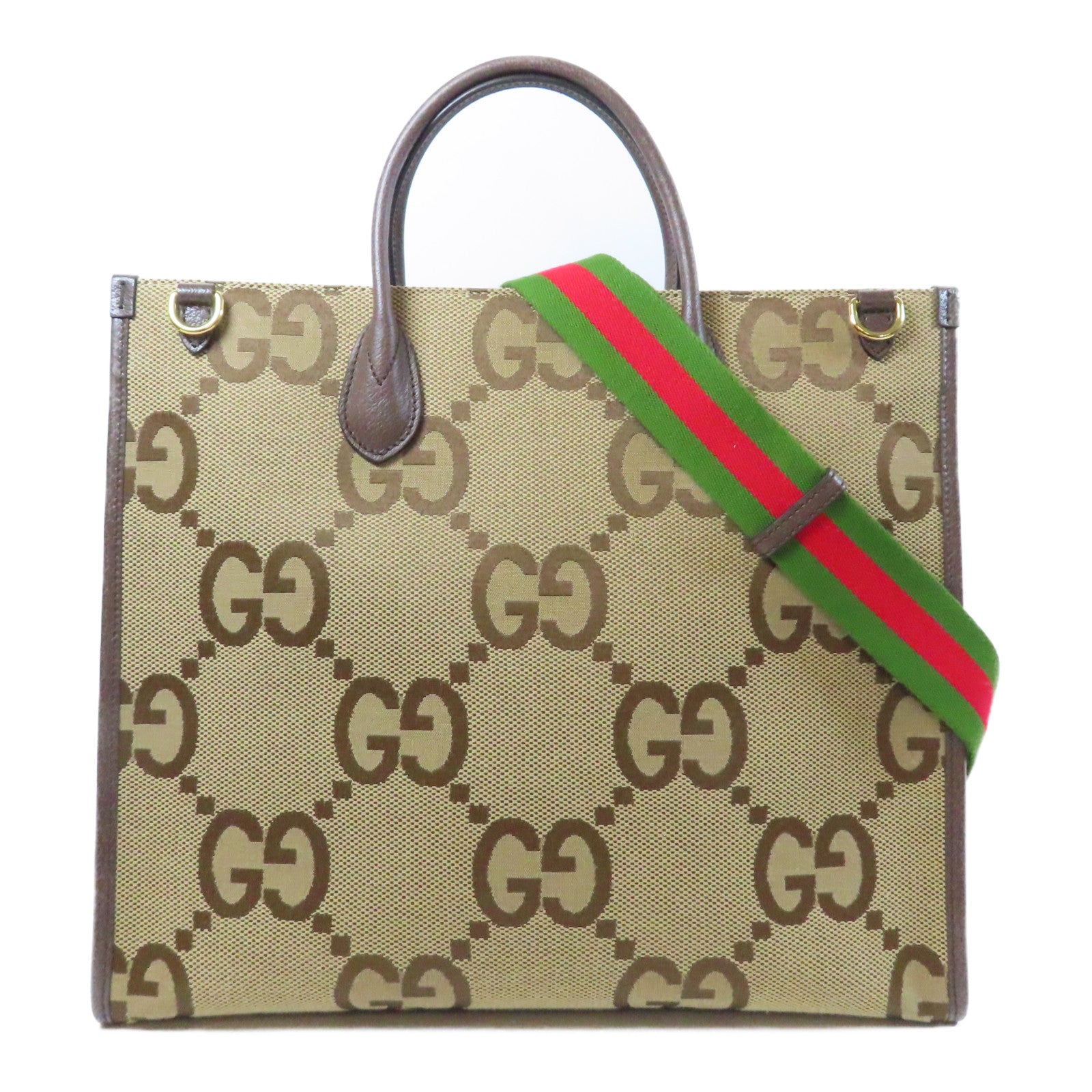GUCCI 【激減優惠】帆布Jumbo GG Tote Bag金扣手挽肩背兩用袋啡色