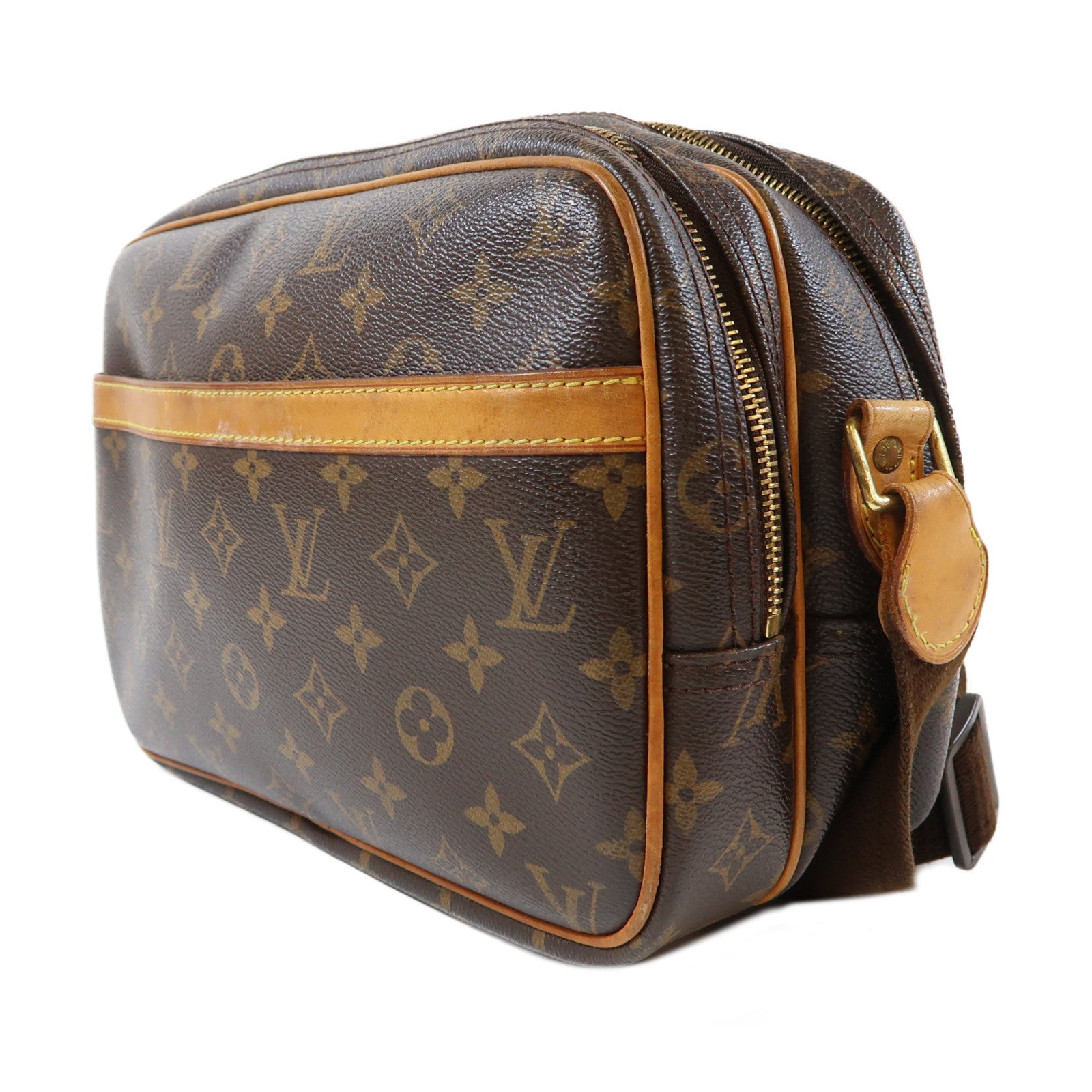 LOUIS VUITTON Monogram Reporter PM金扣肩背袋啡色