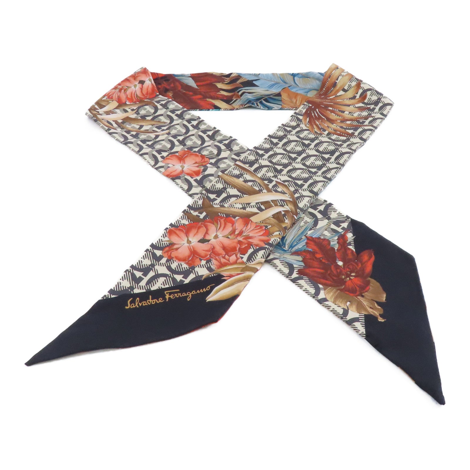 Salvatore Ferragamo 絲質Scarf絲巾黑色/彩色