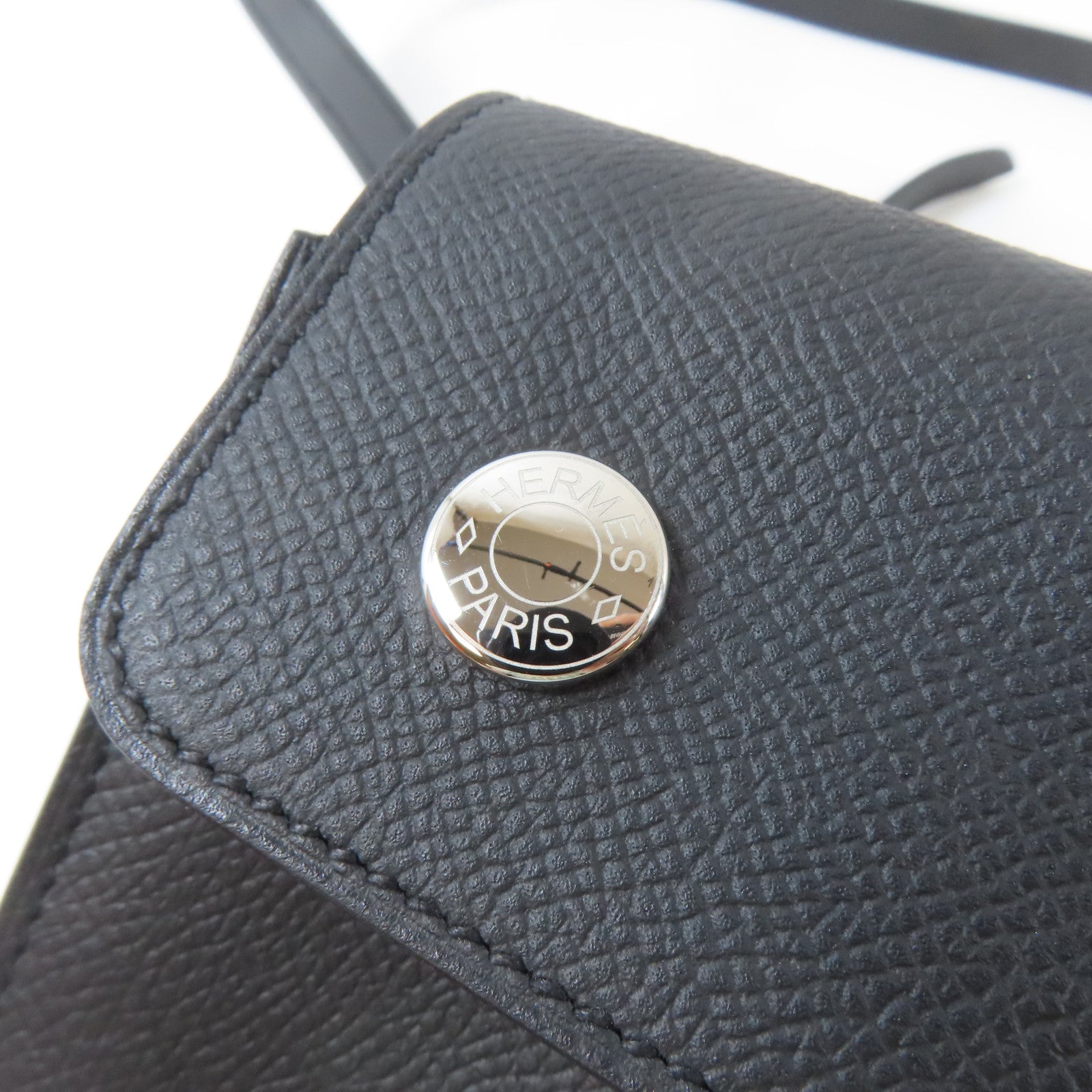HERMES Epsom皮革Portefeuille Sac Hermesnap銀扣肩背袋黑色