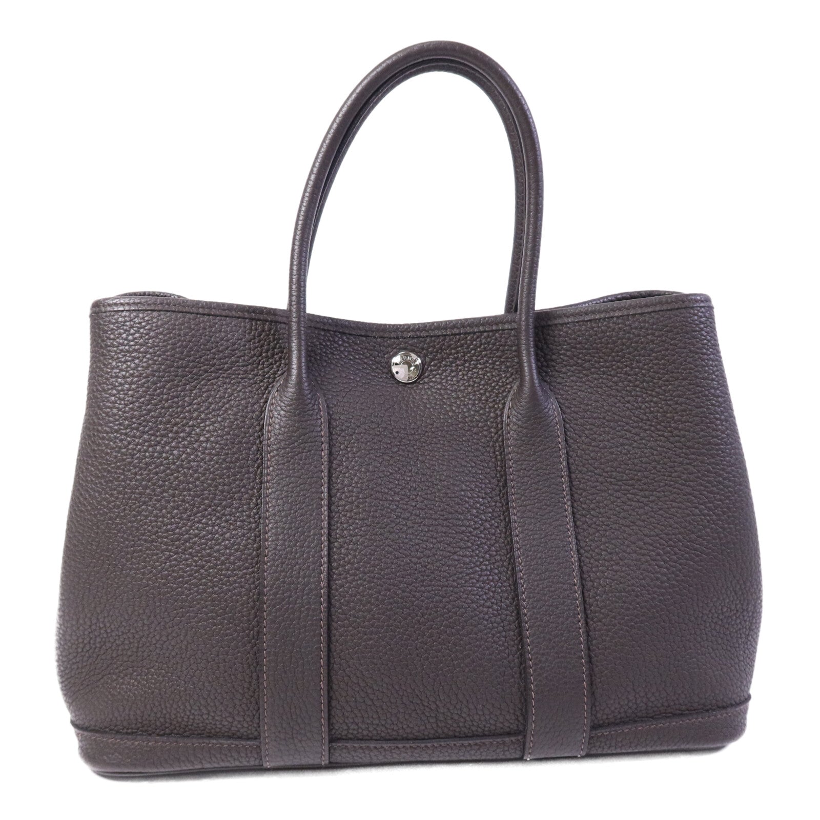 HERMES Negonda皮革Garden Party TPM銀扣手挽袋Ebeue