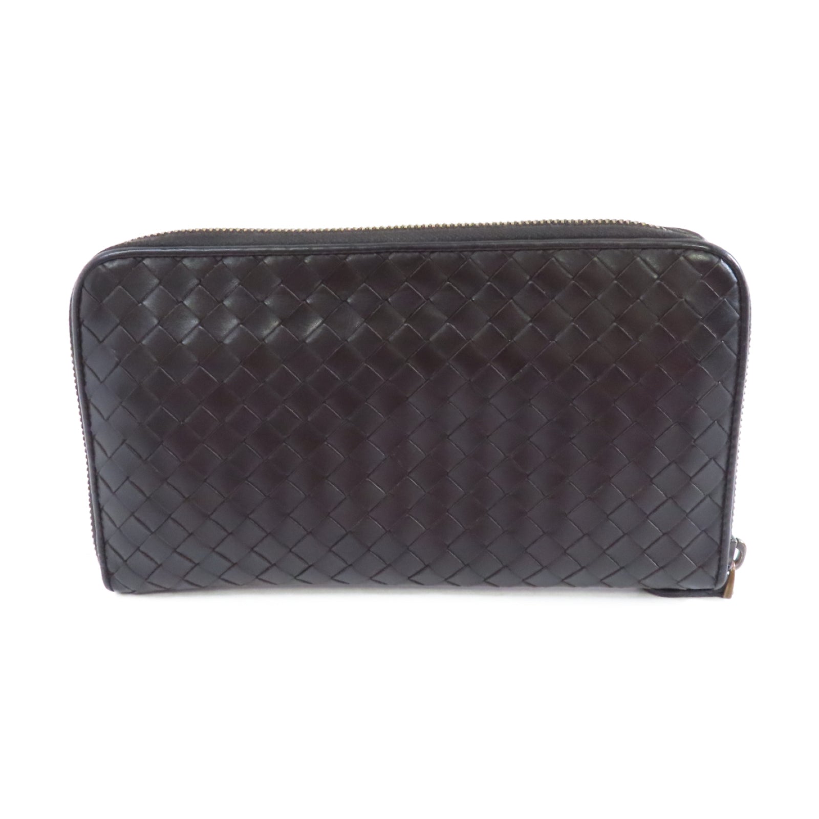 BOTTEGA VENETA 織紋牛皮皮革Zipper Wallet金扣長錢包黑色