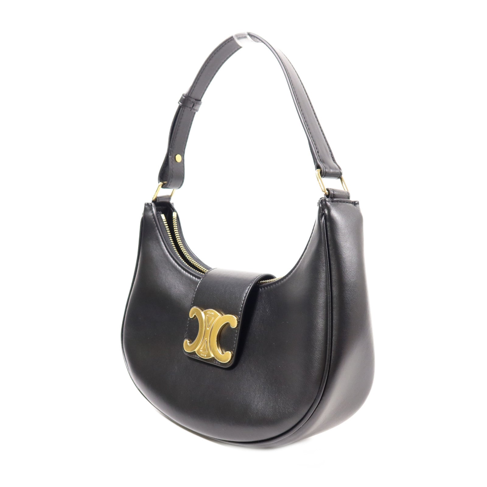 CELINE GHW Ava Shoulder Bag Calfskin Leather Black 6962