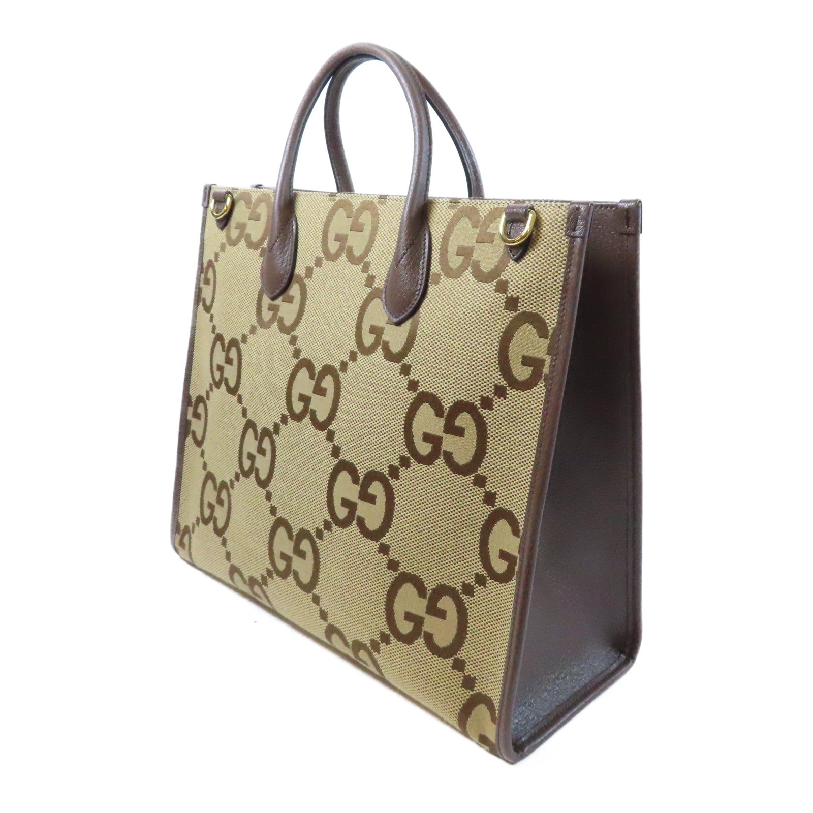 GUCCI 【激減優惠】帆布Jumbo GG Tote Bag金扣手挽肩背兩用袋啡色