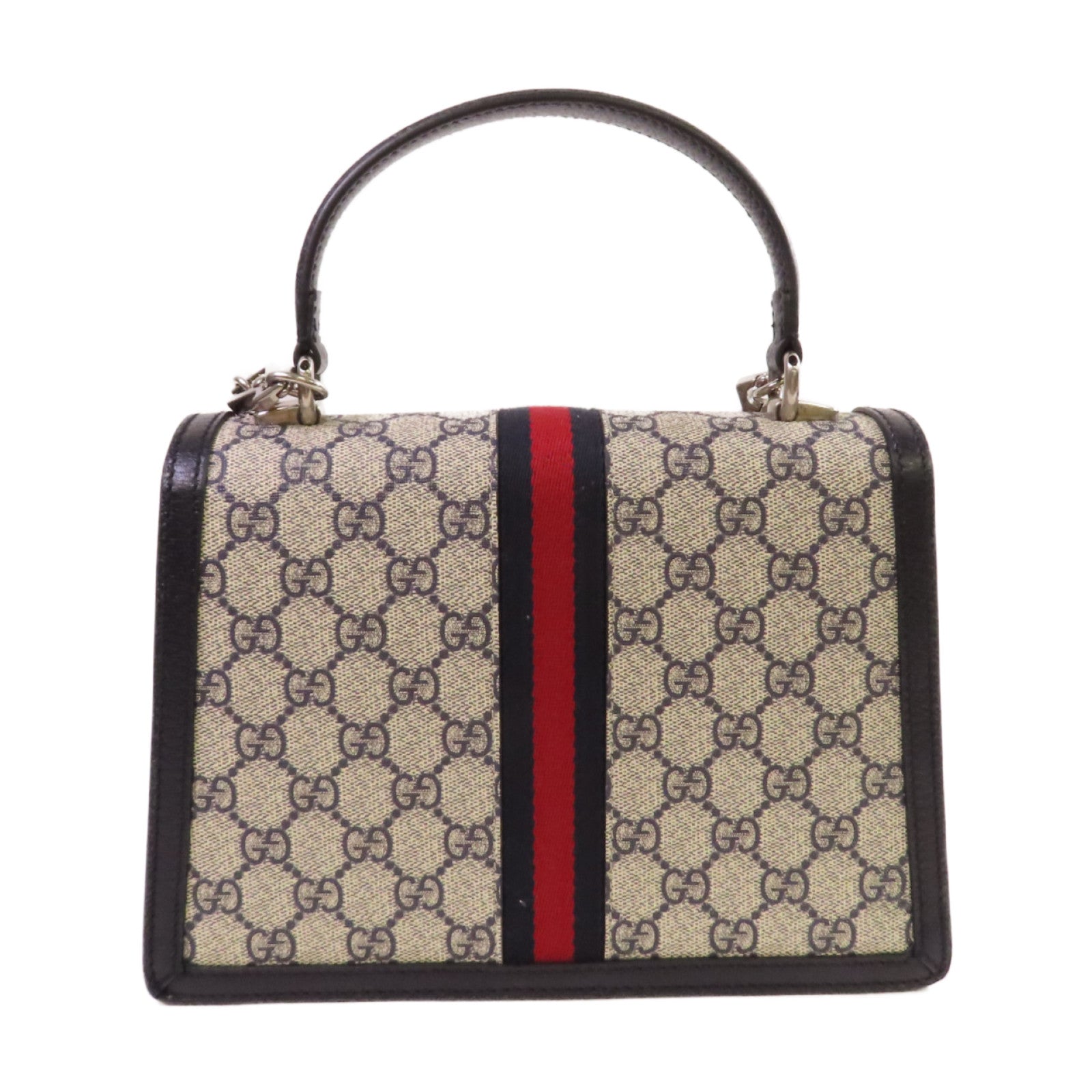 GUCCI 塗層帆布Ophidia GG Small Top Handle Bag銀扣手挽肩背兩用袋米色/藍色