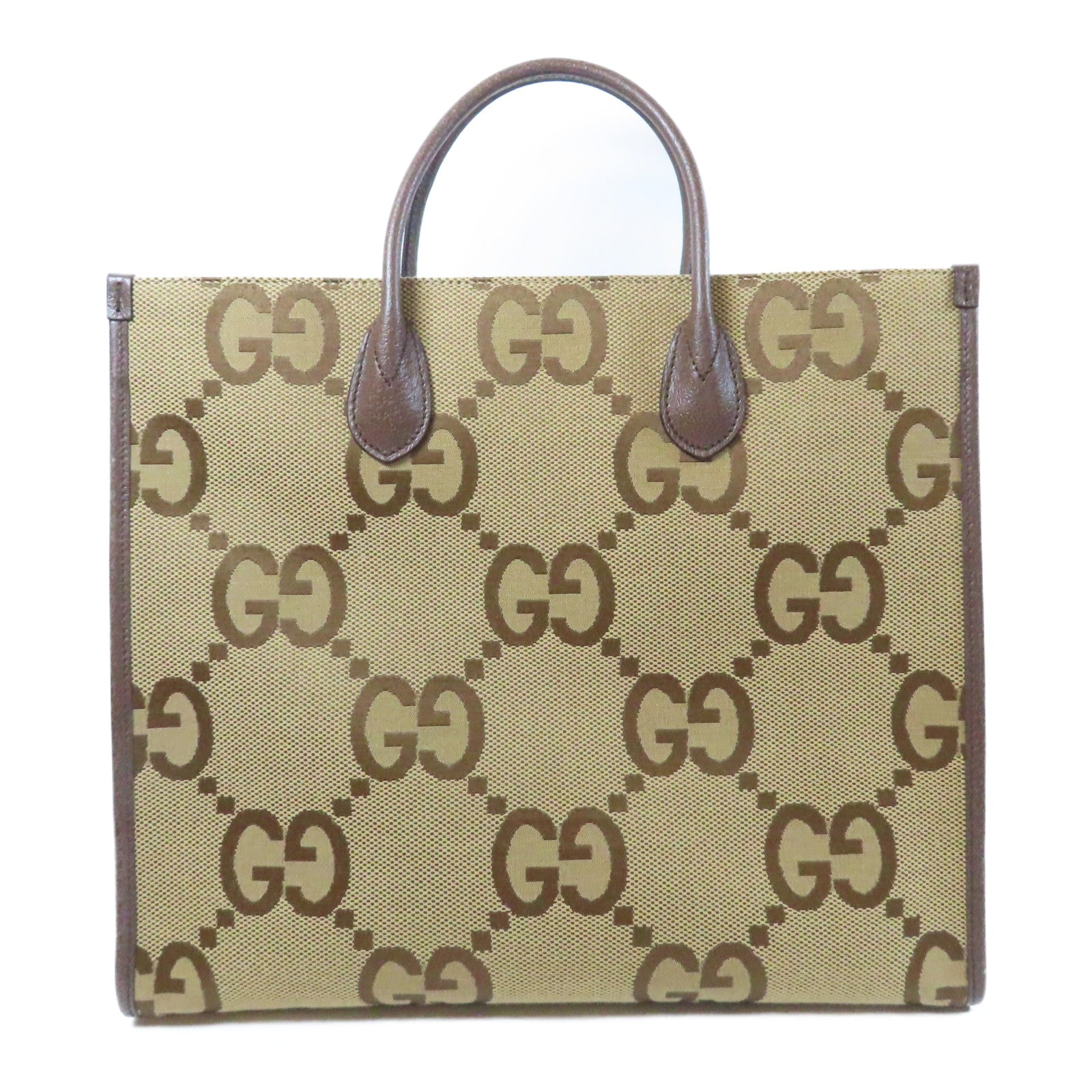 GUCCI 【激減優惠】帆布Jumbo GG Tote Bag金扣手挽肩背兩用袋啡色