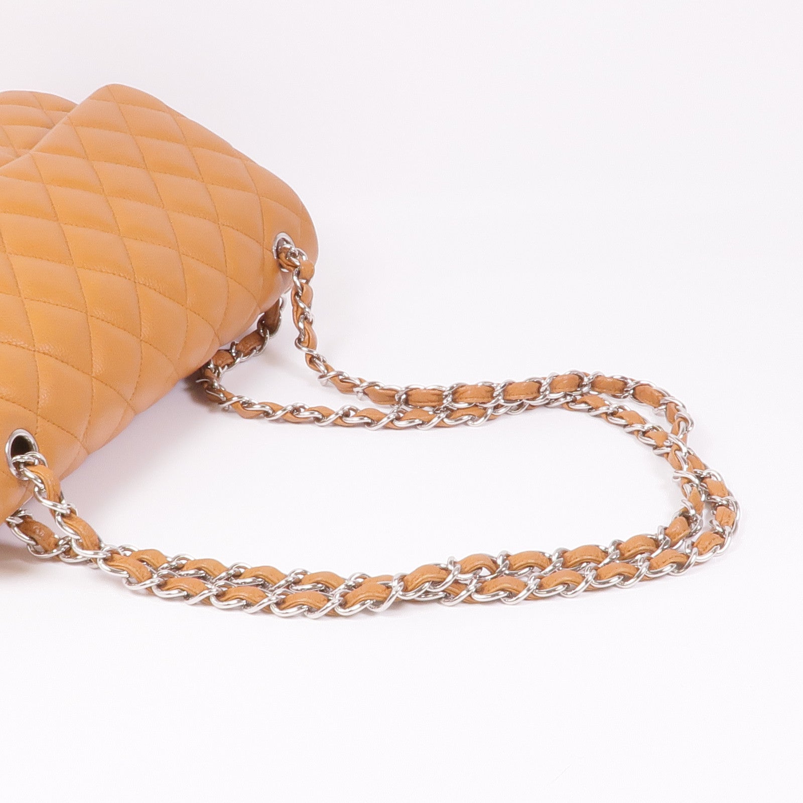 CHANEL 牛皮皮革Large Classic銀扣鏈帶肩背袋