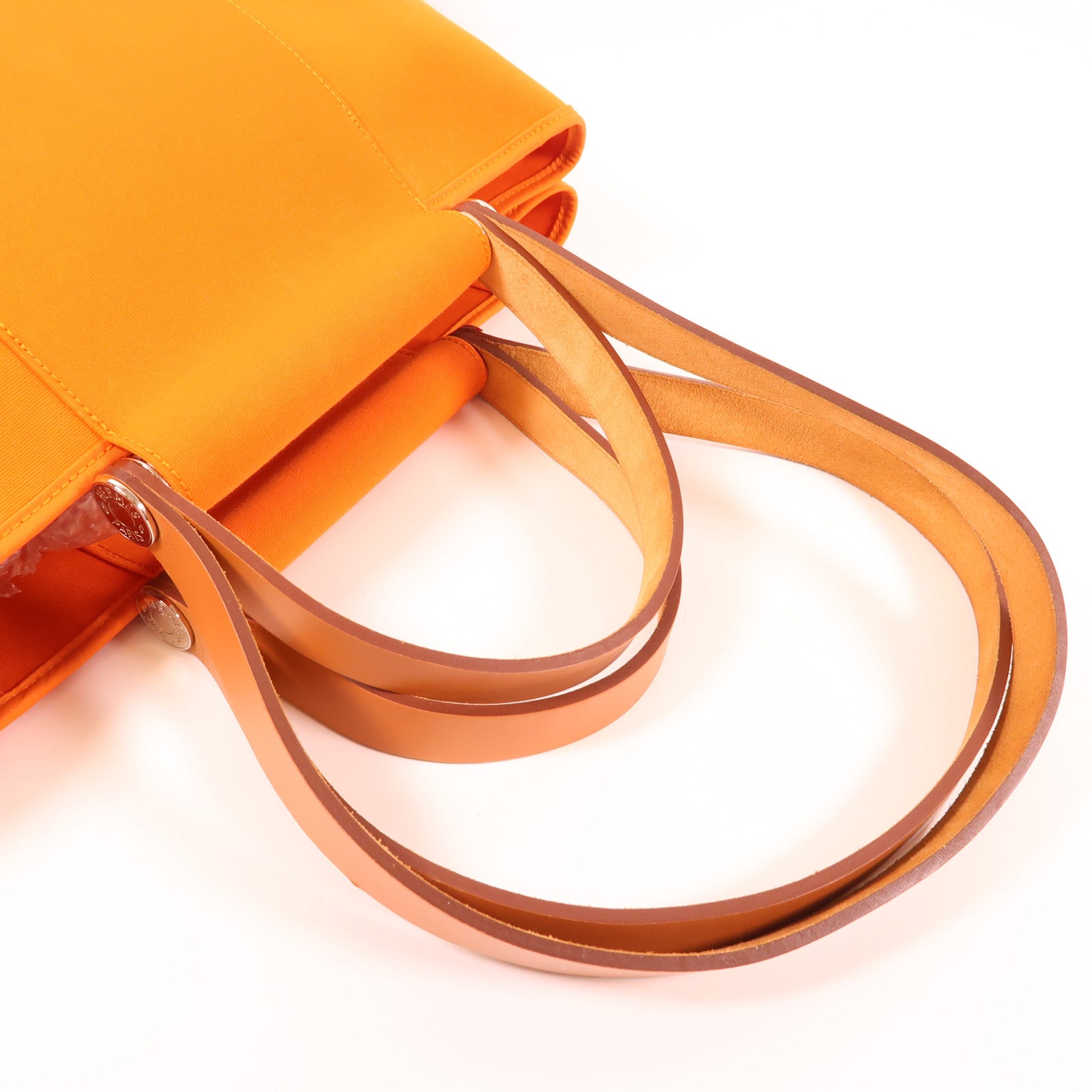 HERMES 帆布Cabag銀扣手挽肩背兩用袋Orange