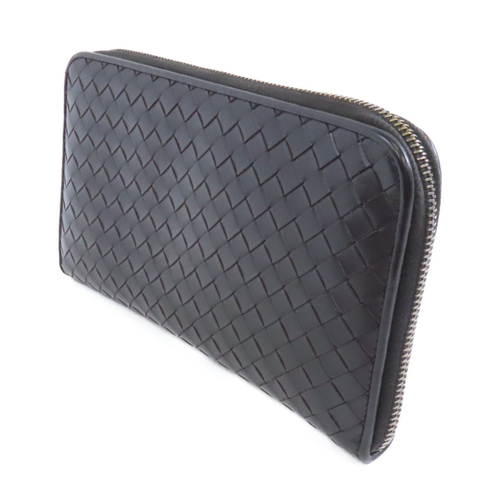 BOTTEGA VENETA 織紋牛皮皮革Zipper Wallet金扣長錢包黑色
