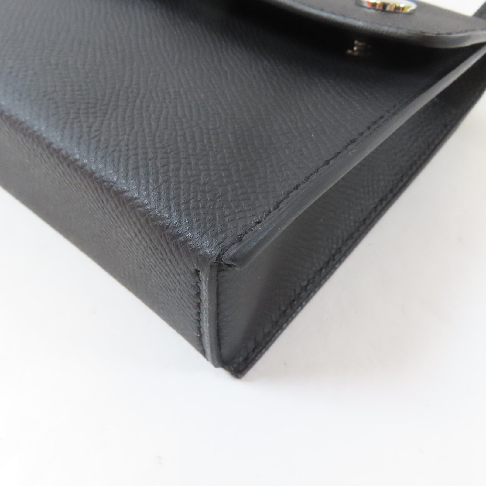 HERMES Epsom皮革Portefeuille Sac Hermesnap銀扣肩背袋黑色