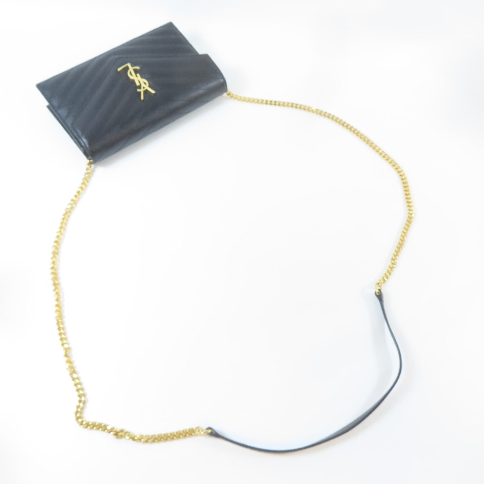 SAINT LAURENT 牛皮皮革Chain Shoulder Bag金扣鏈帶肩背袋黑色