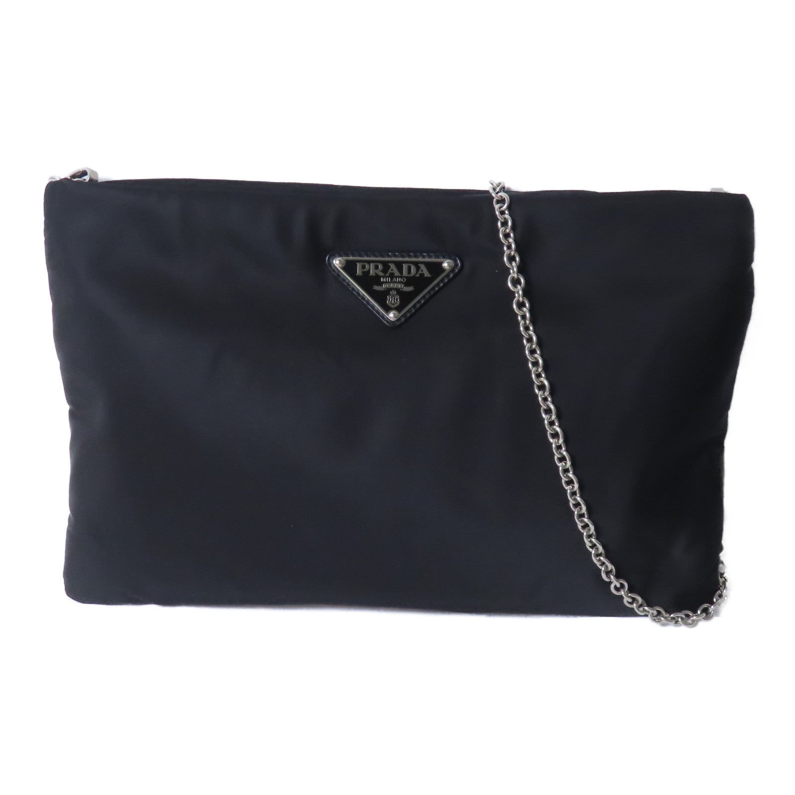 PRADA 尼龍2 Way Shoulder Bag銀扣鏈帶肩背袋黑色