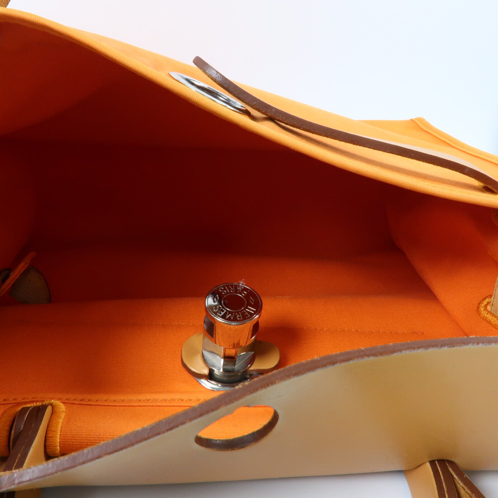 HERMES 帆布Herbag PM銀扣手挽肩背兩用袋Orange